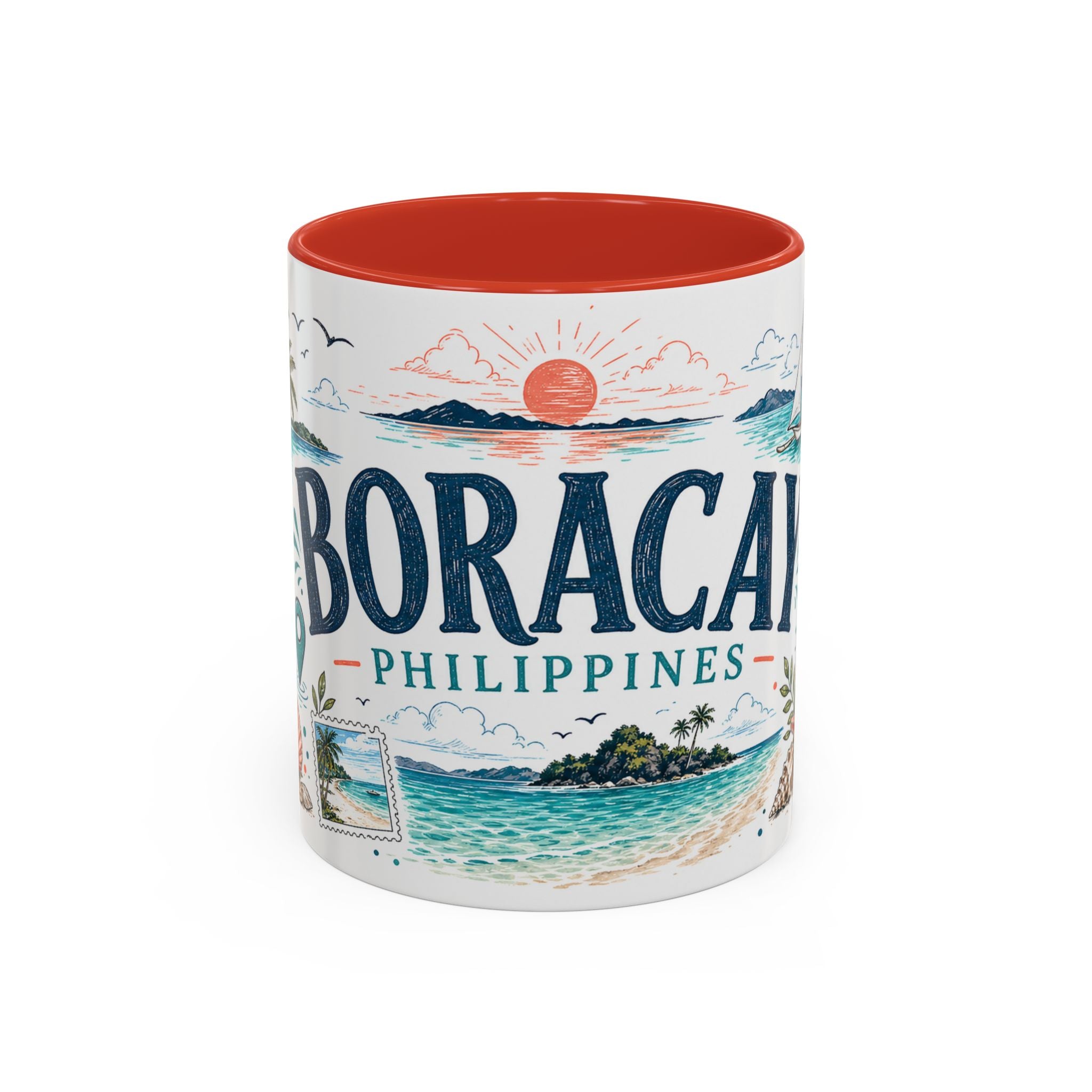 Boracay Coffee Mug | Travel Destination Souvenir Gift | Accent Color Ceramic 11oz 15oz