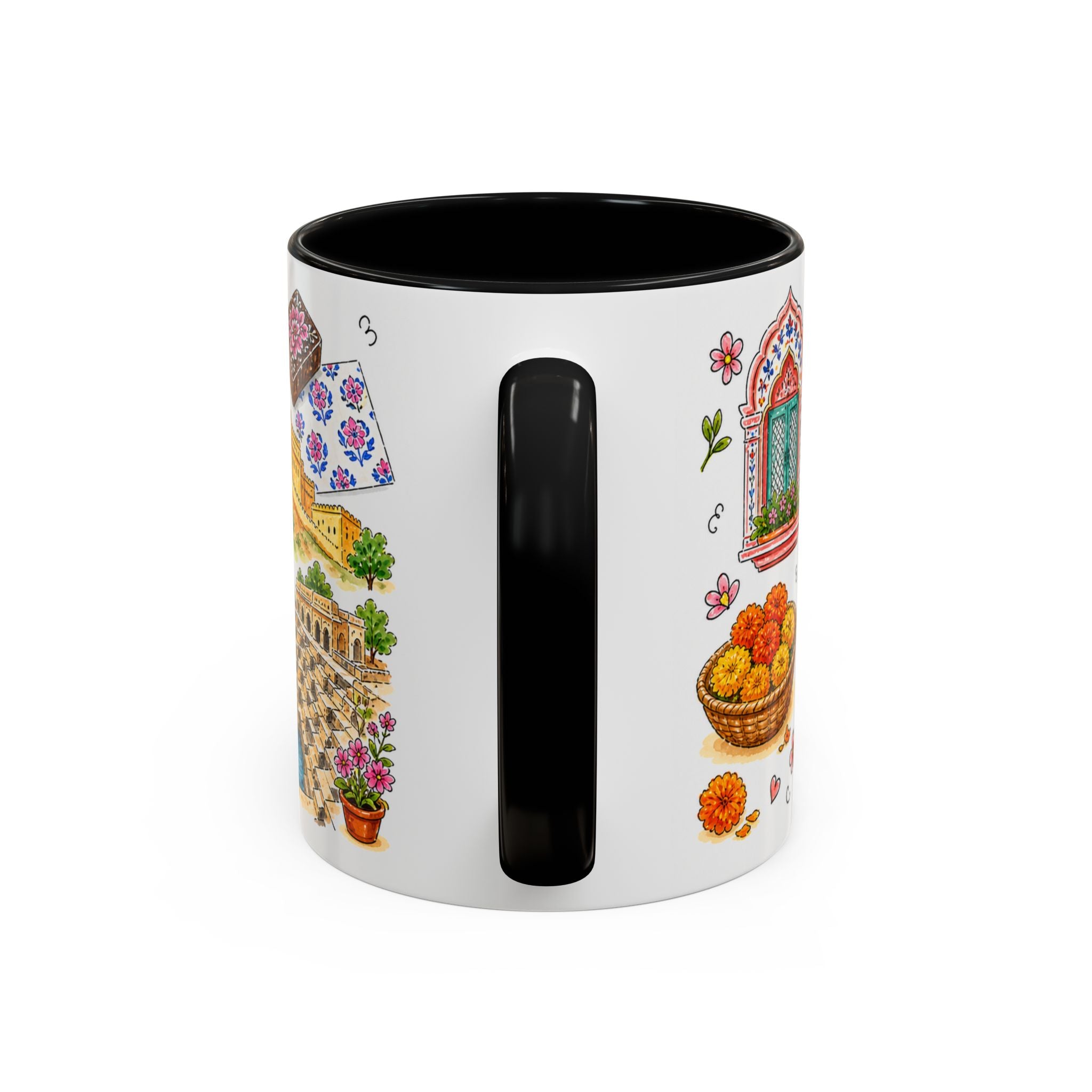 Jaipur Illustrated Travel Mug | City Souvenir Accent Coffee Mug | 11oz 15oz Ceramic Cup