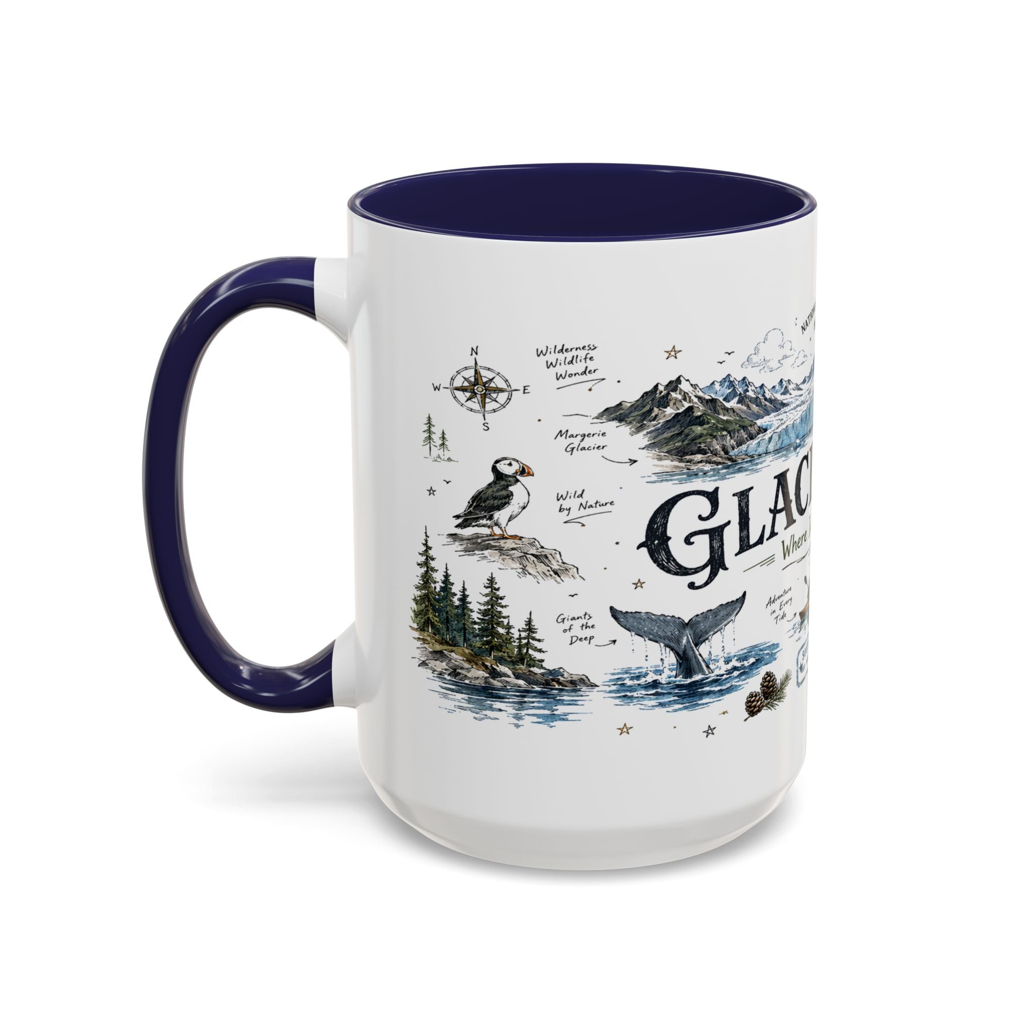 Glacier Bay National Park Coffee Mug | Alaska Wilderness Kayaking Gift | Accent Color Ceramic 11oz 15oz