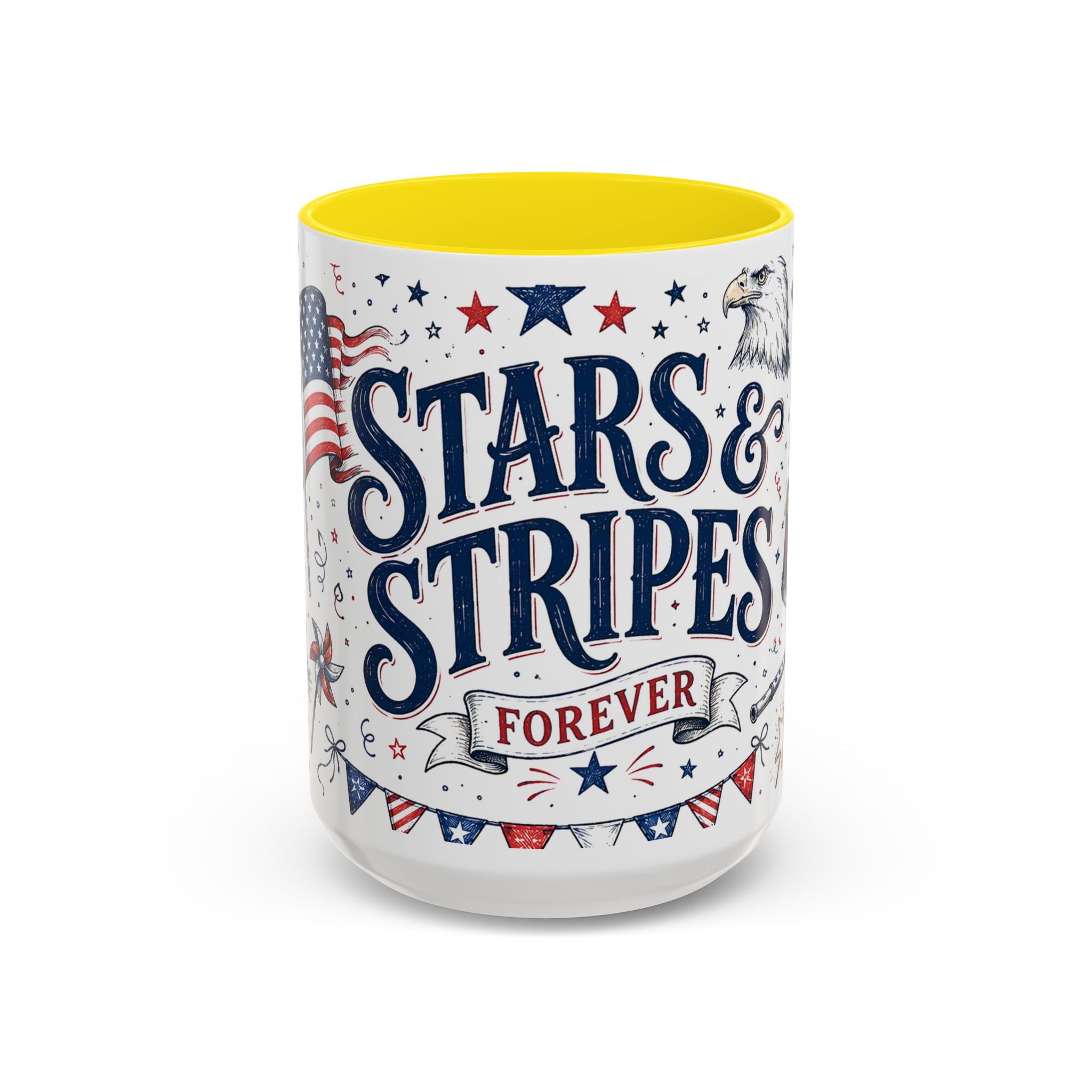 Stars and Stripes Forever Coffee Mug | Patriotic 4th of July Gift | Accent Color Ceramic 11oz 15oz