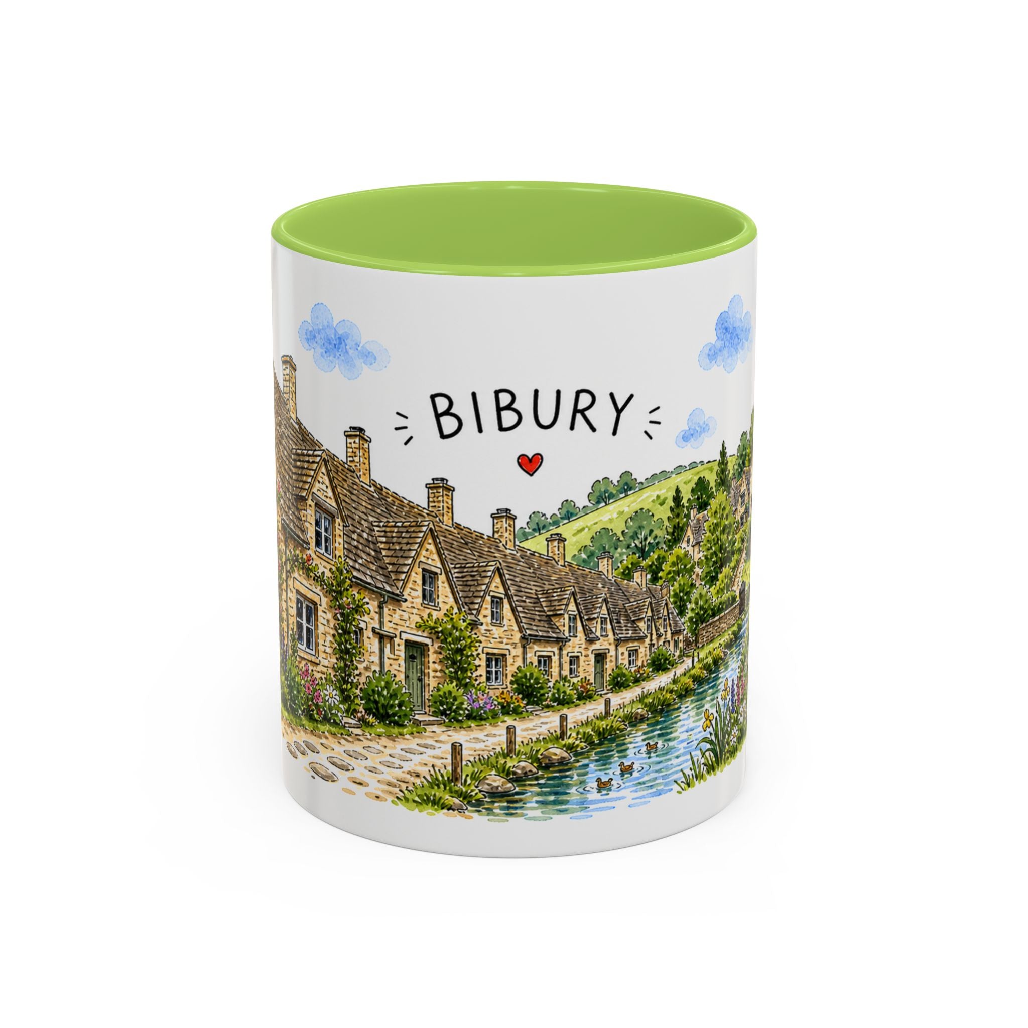 Bibury Illustrated Travel Mug | England Souvenir Accent Coffee Mug | 11oz 15oz Ceramic Cup