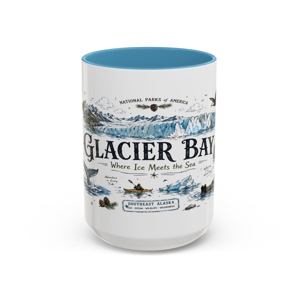Glacier Bay National Park Coffee Mug | Alaska Wilderness Kayaking Gift | Accent Color Ceramic 11oz 15oz