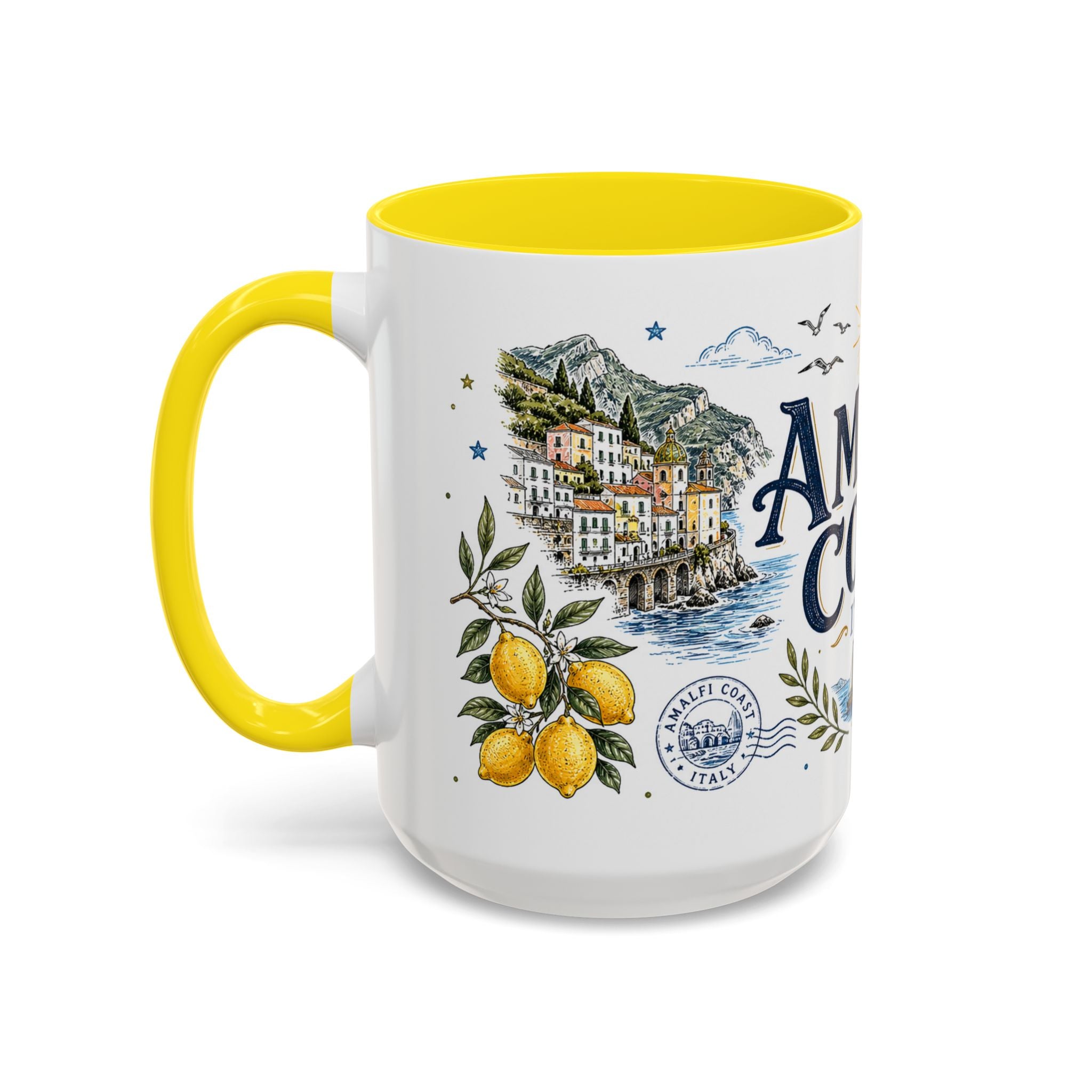 Amalfi Coast Coffee Mug | Travel Destination Souvenir Gift | Accent Color Ceramic 11oz 15oz