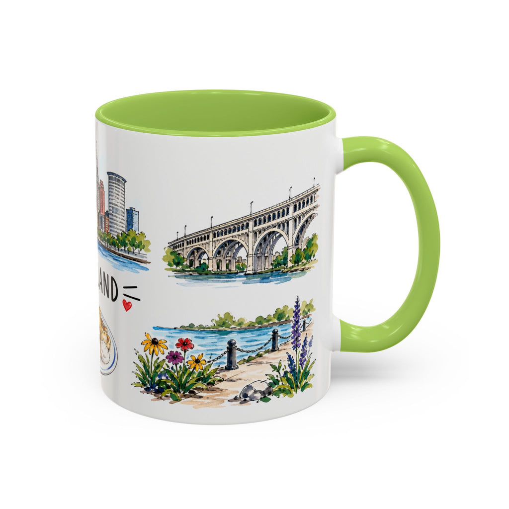 Cleveland Illustrated Travel Mug | City Souvenir Accent Coffee Mug | 11oz 15oz Ceramic Cup