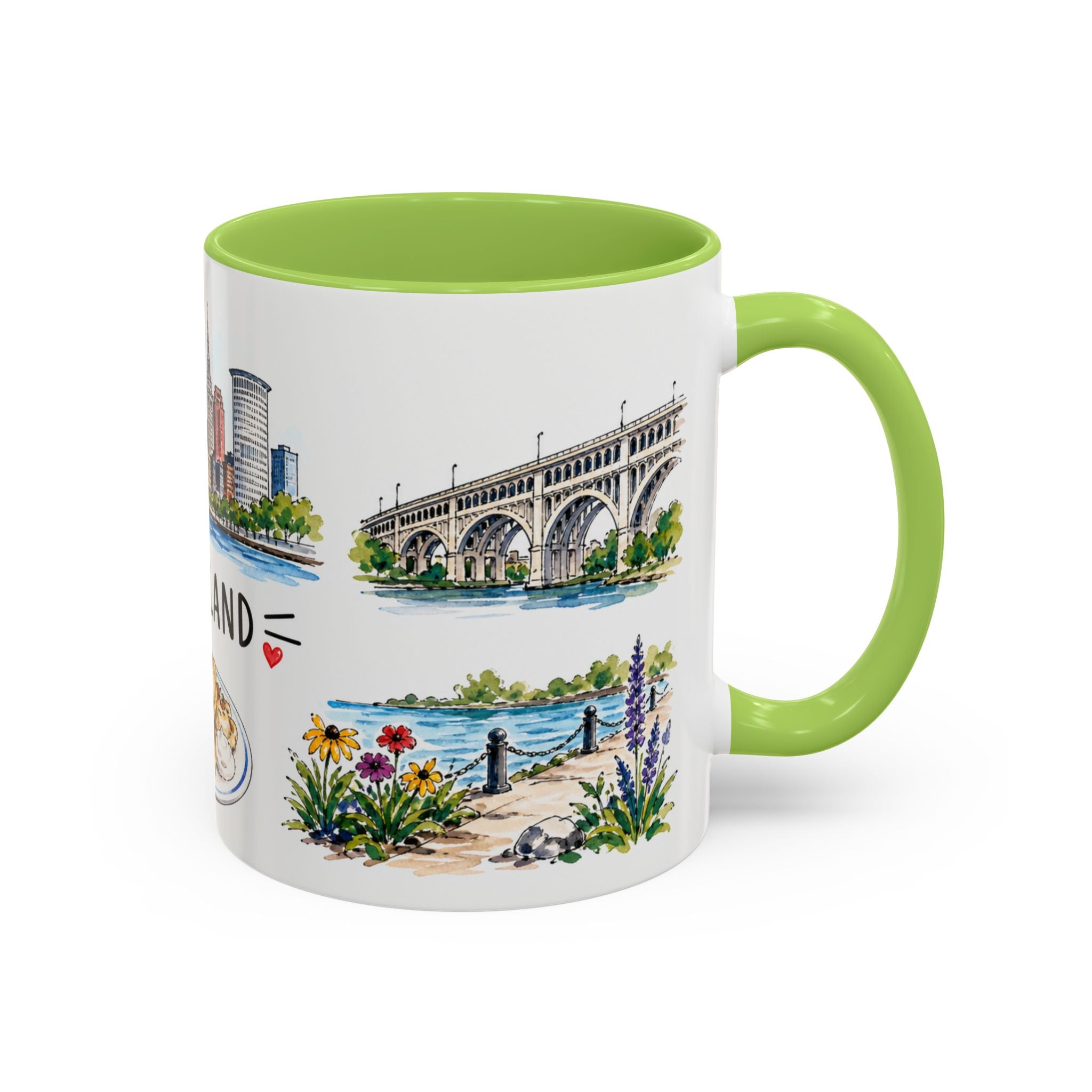Cleveland Illustrated Travel Mug | City Souvenir Accent Coffee Mug | 11oz 15oz Ceramic Cup
