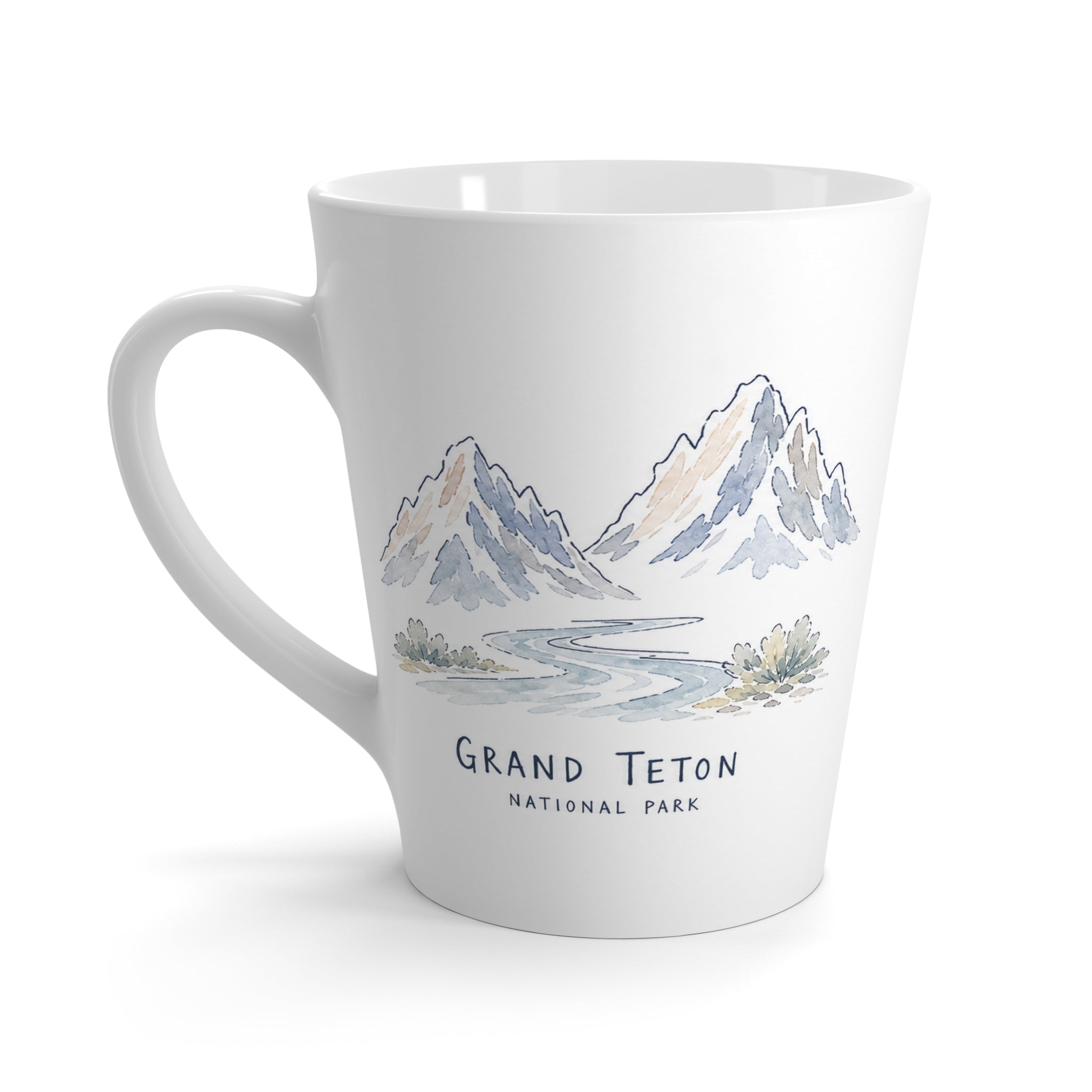 Grand Teton National Park Latte Mug | Pastel Watercolor Nature Coffee Cup | 12 oz Travel Souvenir Gift