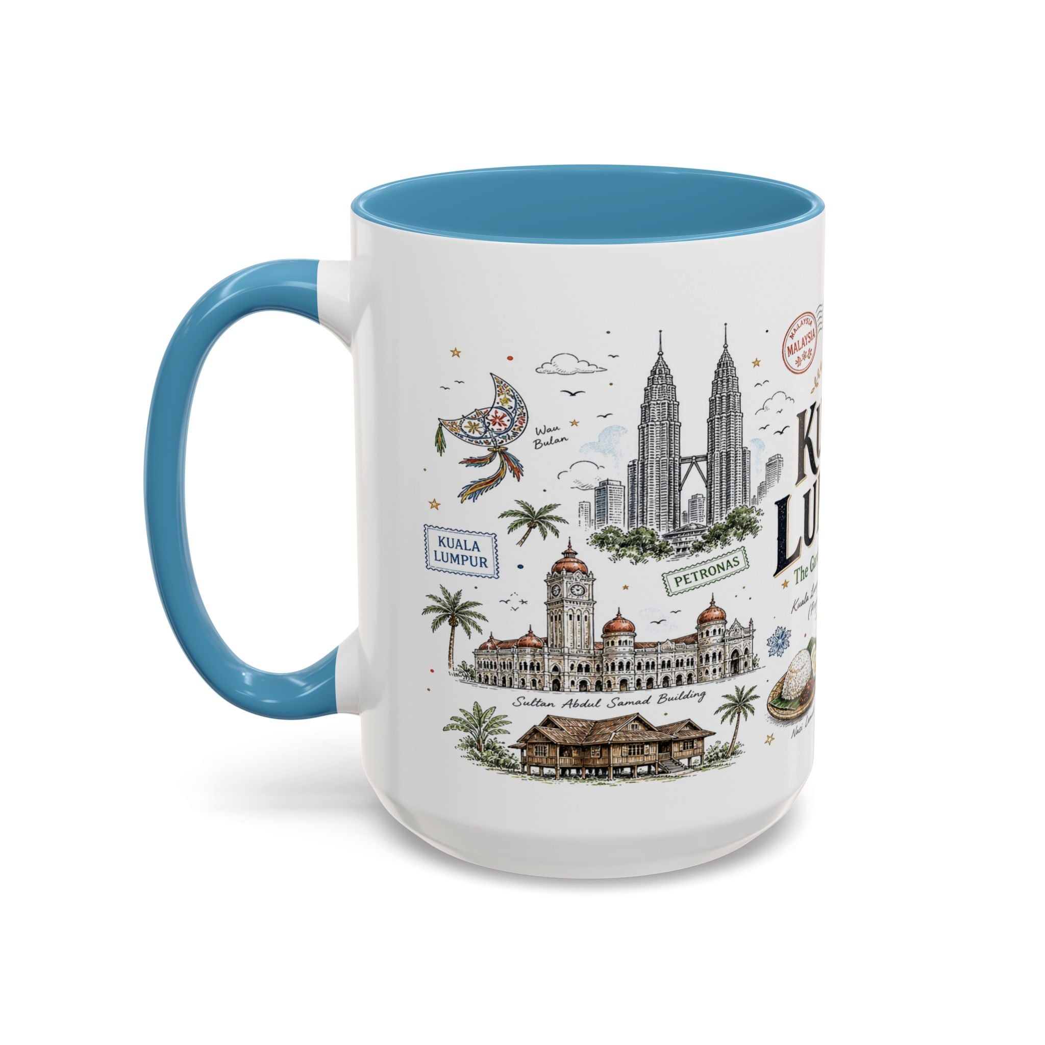 Kuala Lumpur Coffee Mug | Malaysia Souvenir Travel Gift | Accent Color Ceramic 11oz 15oz