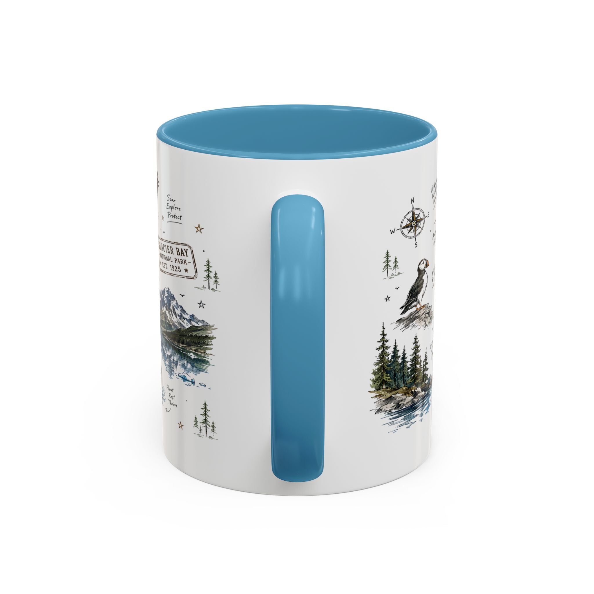 Glacier Bay National Park Coffee Mug | Alaska Wilderness Kayaking Gift | Accent Color Ceramic 11oz 15oz