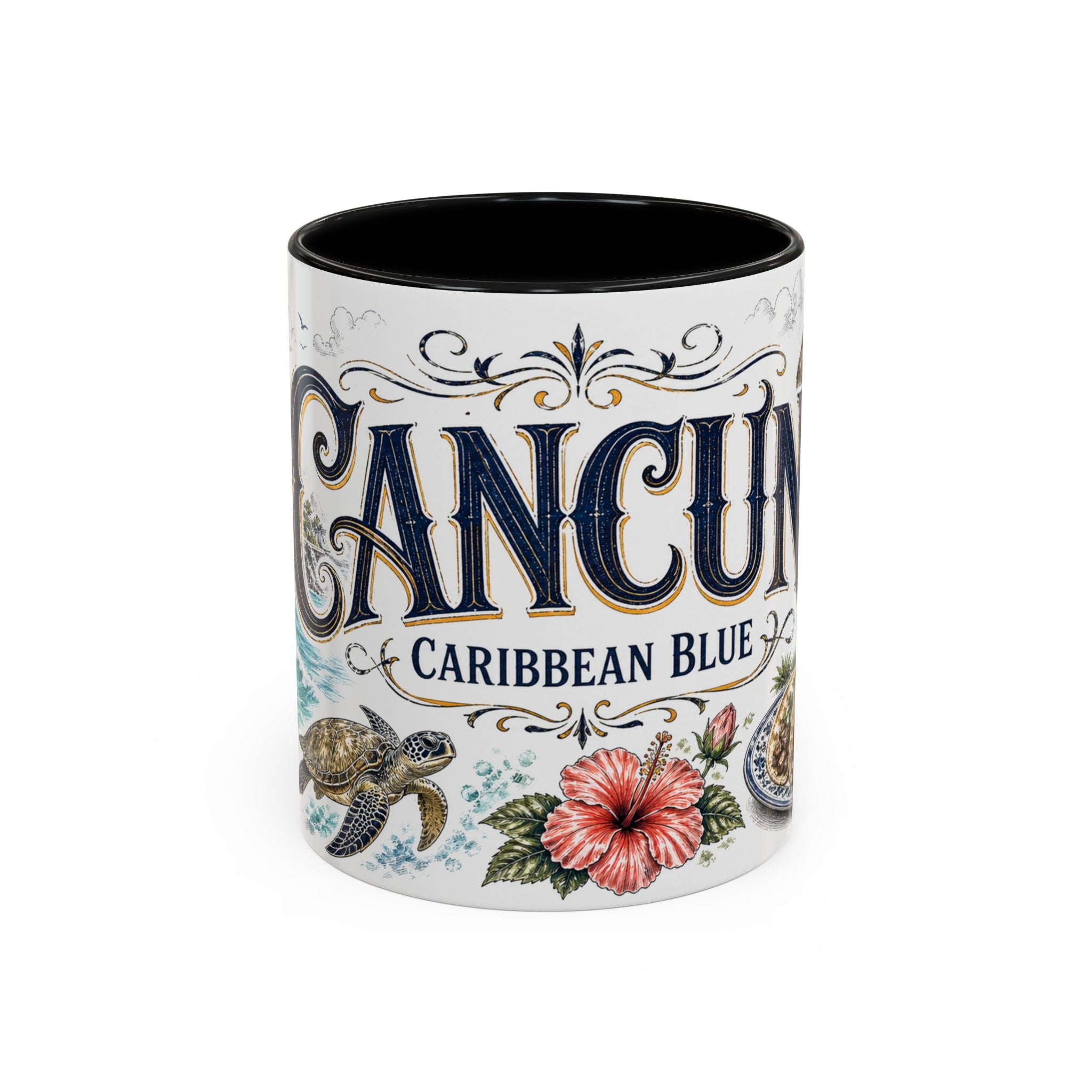 Cancun Coffee Mug | Mexico Travel Souvenir | Vintage Illustrated City Gift | 11 oz 15 oz Accent Mug