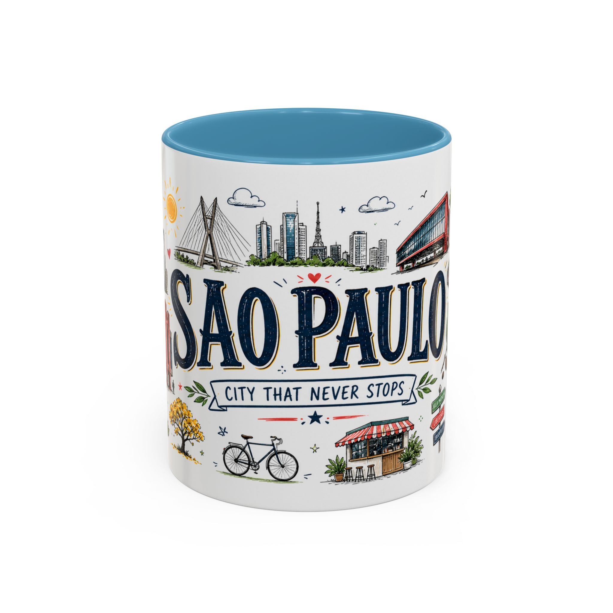 Sao Paulo Coffee Mug | Brazil Souvenir Travel Gift | Accent Color Ceramic 11oz 15oz