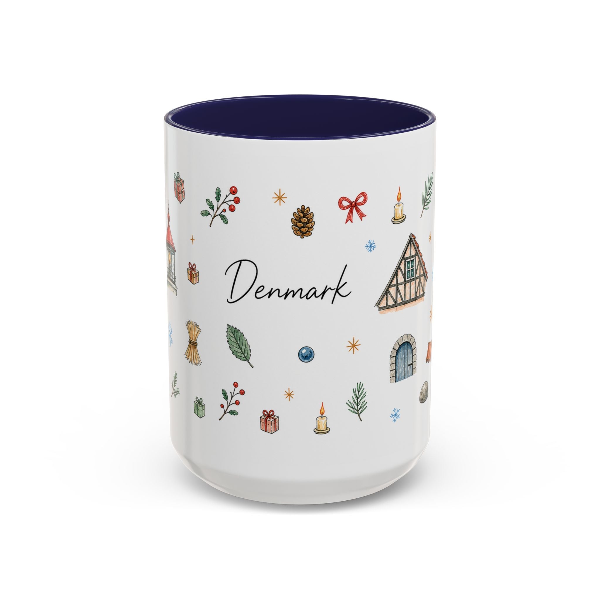 Denmark Christmas Mug | Watercolor Travel Souvenir | Holiday Gift | Accent Ceramic Coffee Cup 11oz 15oz