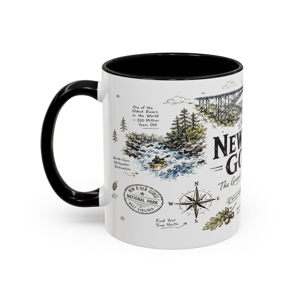 New River Gorge National Park Coffee Mug | West Virginia River Canyon Climbing Gift | Accent Color Ceramic 11oz 15oz