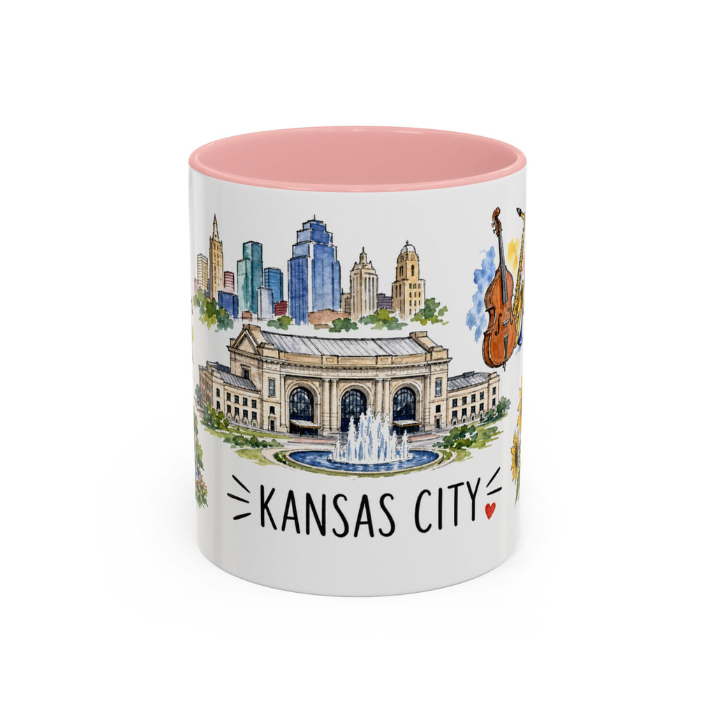 Kansas City Illustrated Travel Mug | City Souvenir Accent Coffee Mug | 11oz 15oz Ceramic Cup