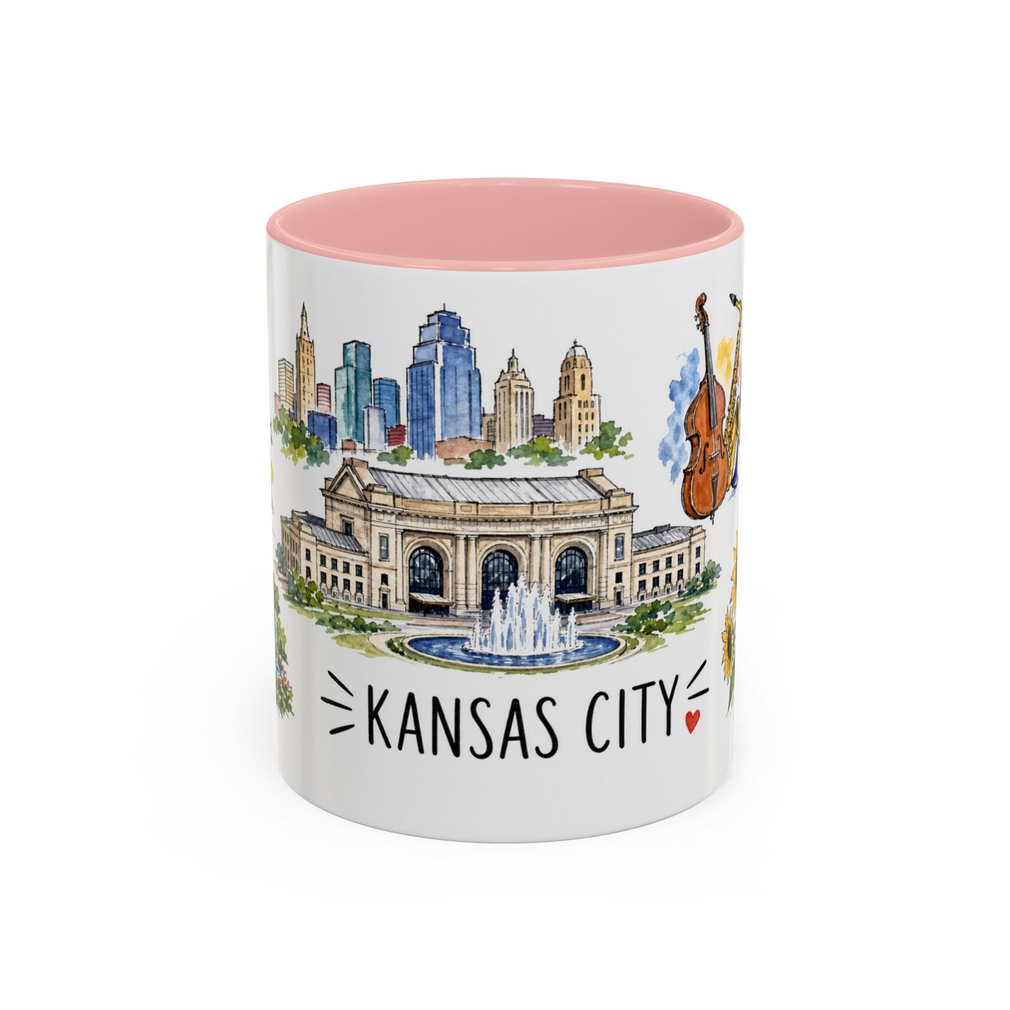 Kansas City Illustrated Travel Mug | City Souvenir Accent Coffee Mug | 11oz 15oz Ceramic Cup
