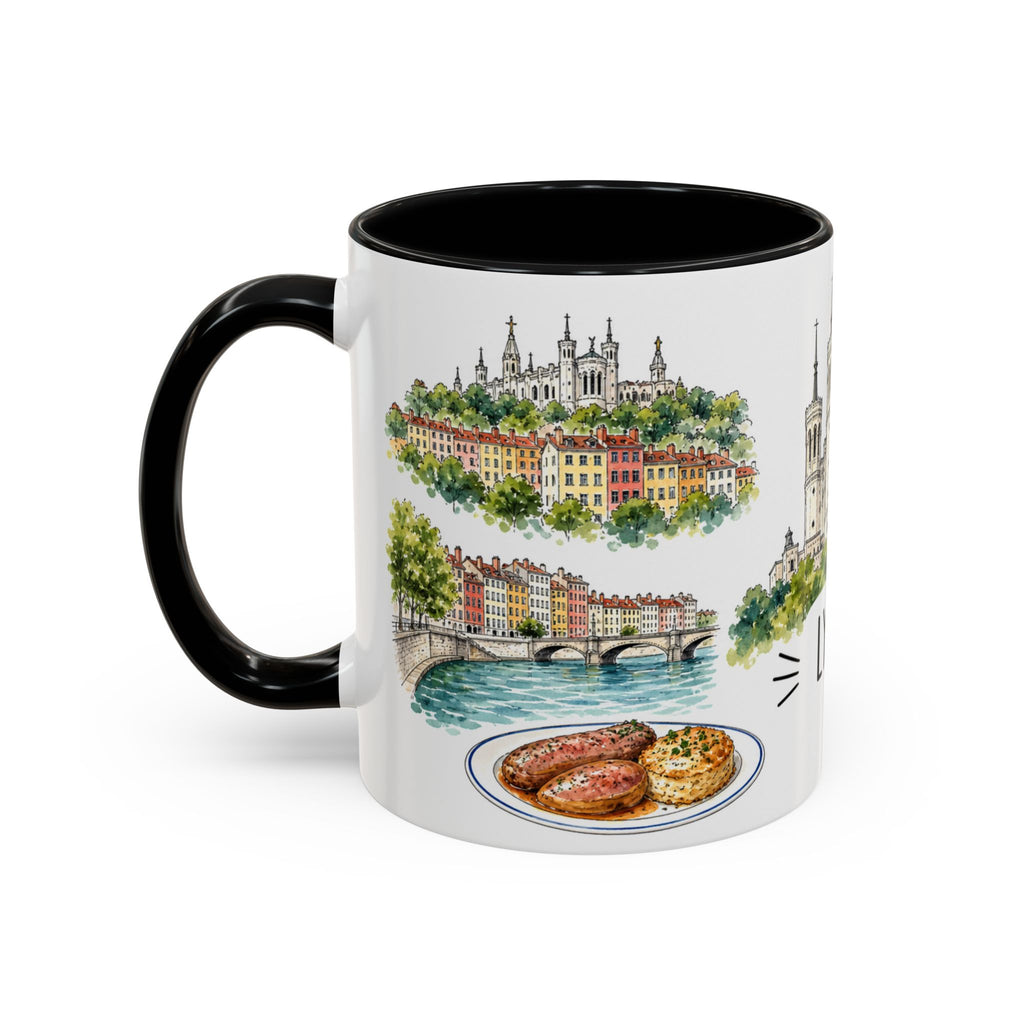 Lyon Illustrated Travel Mug | City Souvenir Accent Coffee Mug | 11oz 15oz Ceramic Cup