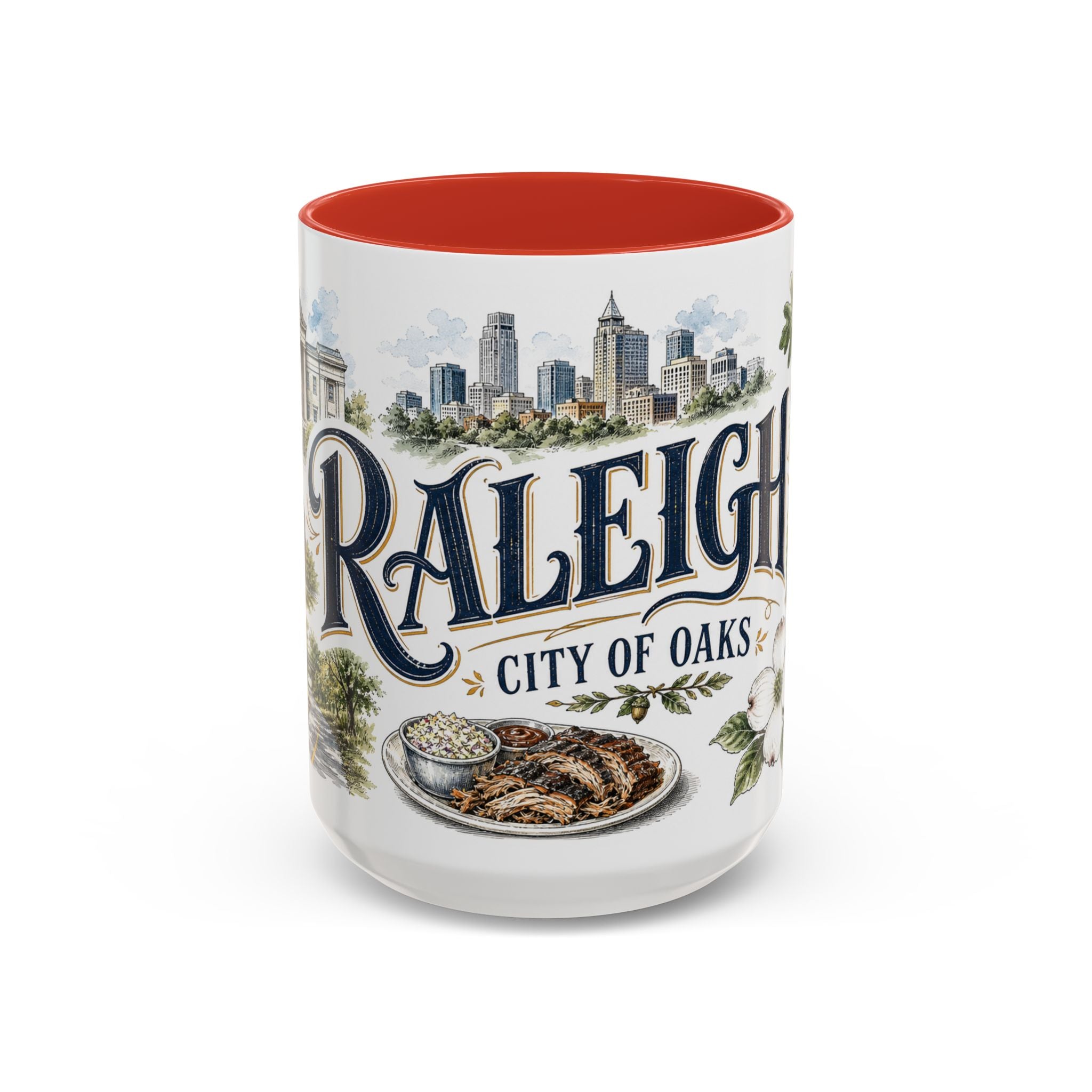 Raleigh Coffee Mug | United States Travel Souvenir | Vintage Illustrated City Gift | 11 oz 15 oz Accent Mug