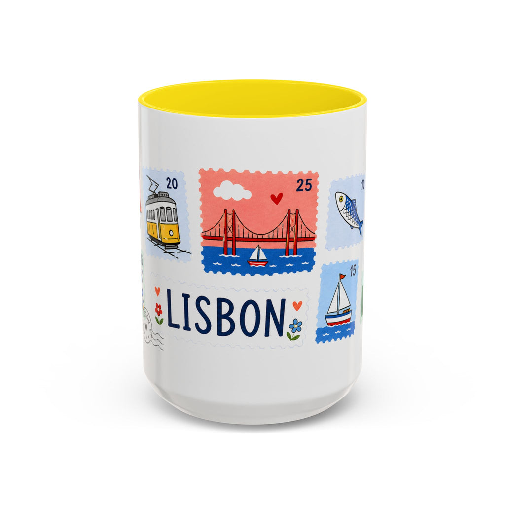Lisbon Coffee Mug | Postage Stamp Collage Mug | Travel Souvenir Accent Cup 11oz 15oz