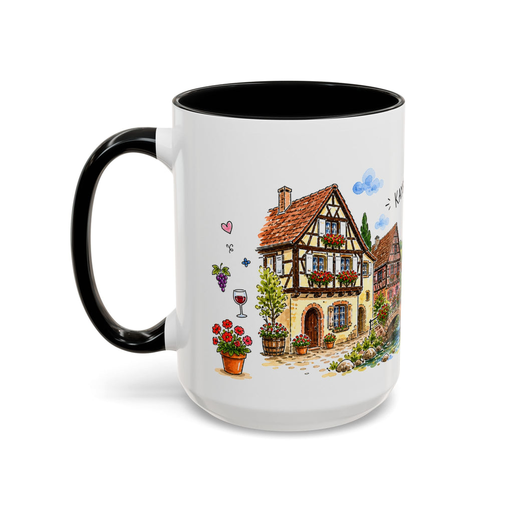 Kaysersberg Illustrated Travel Mug | France Souvenir Accent Coffee Mug | 11oz 15oz Ceramic Cup