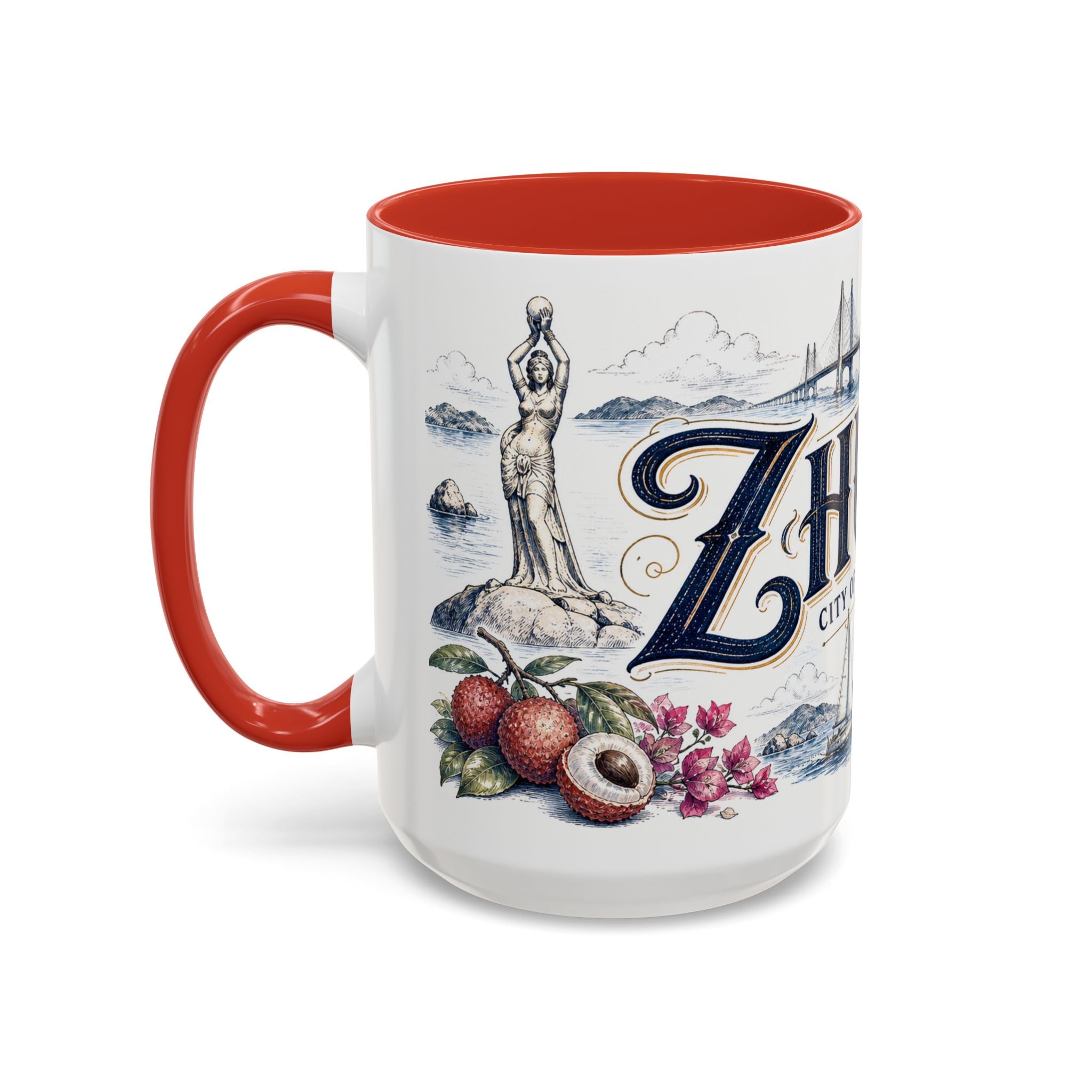 Zhuhai Coffee Mug | China Travel Souvenir | Vintage Illustrated City Gift | 11 oz 15 oz Accent Mug