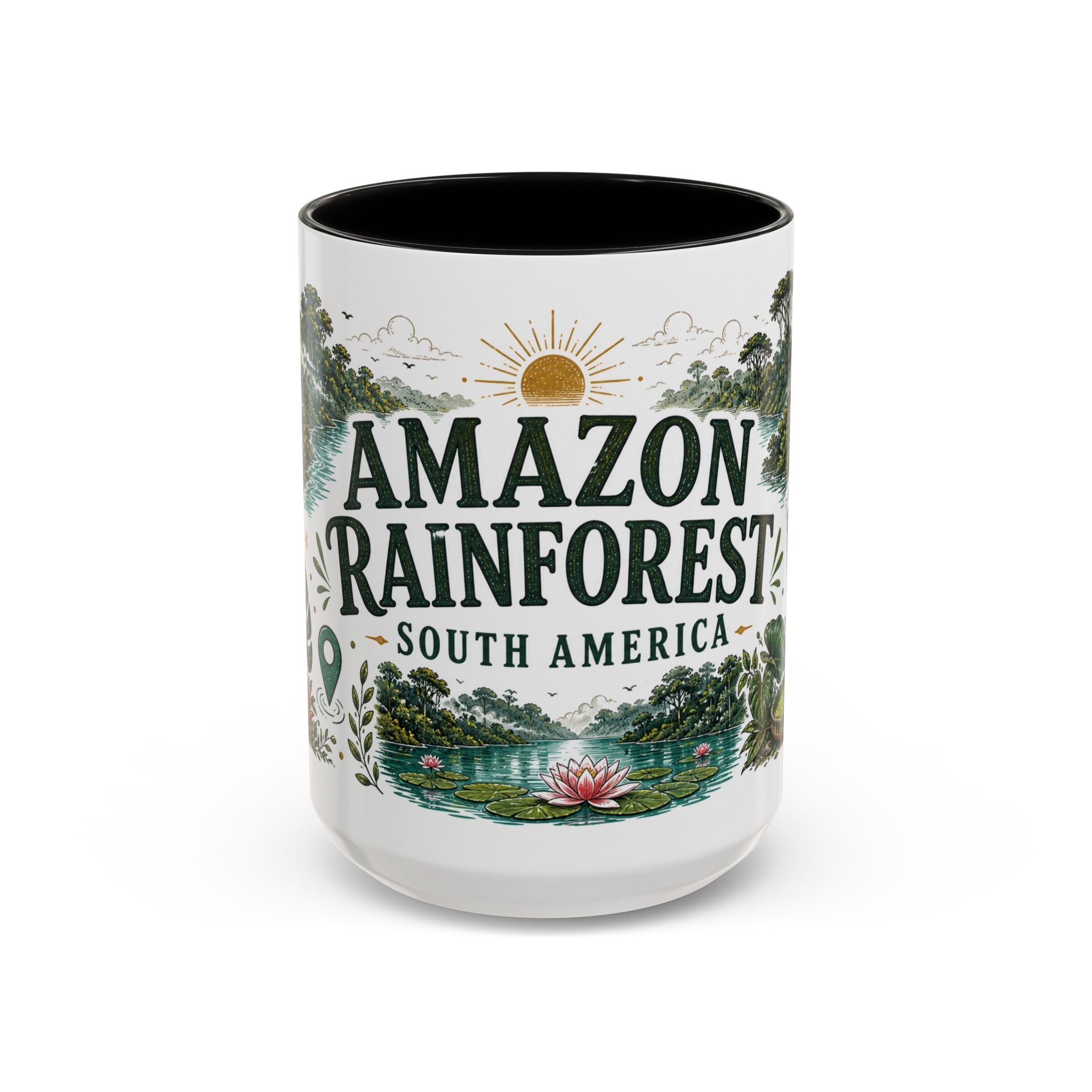 Amazon Rainforest Coffee Mug | Travel Destination Souvenir Gift | Accent Color Ceramic 11oz 15oz