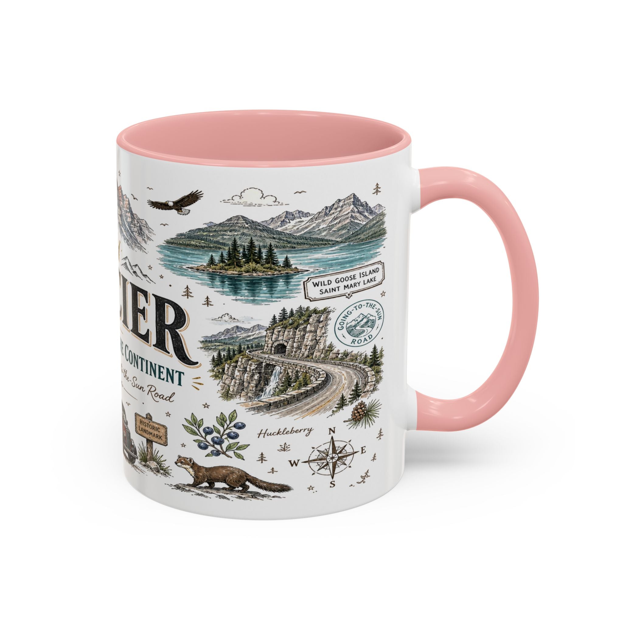 Glacier Coffee Mug | National Park Hiking Montana Gift | Accent Color Ceramic 11oz 15oz
