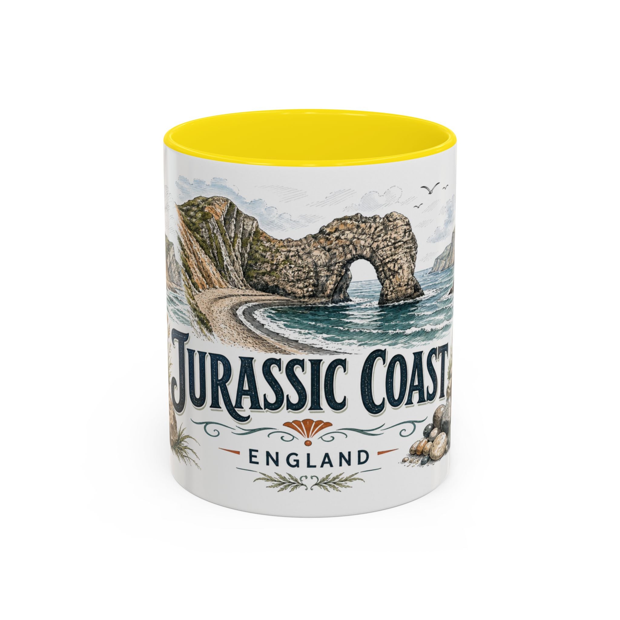 Jurassic Coast Mug, England Travel Souvenir, Bucket List Gift, Accent Ceramic Coffee Mug 11oz 15oz