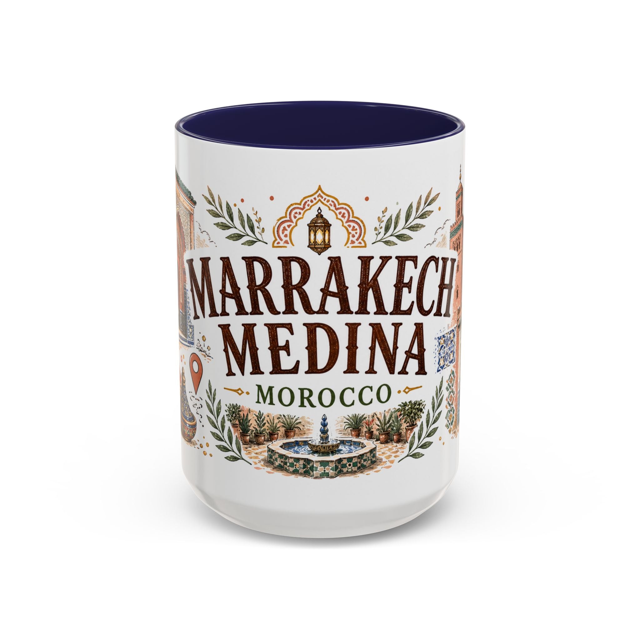 Marrakech Medina Coffee Mug | Travel Destination Souvenir Gift | Accent Color Ceramic 11oz 15oz