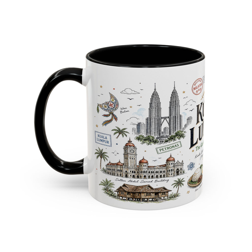 Kuala Lumpur Coffee Mug | Malaysia Souvenir Travel Gift | Accent Color Ceramic 11oz 15oz