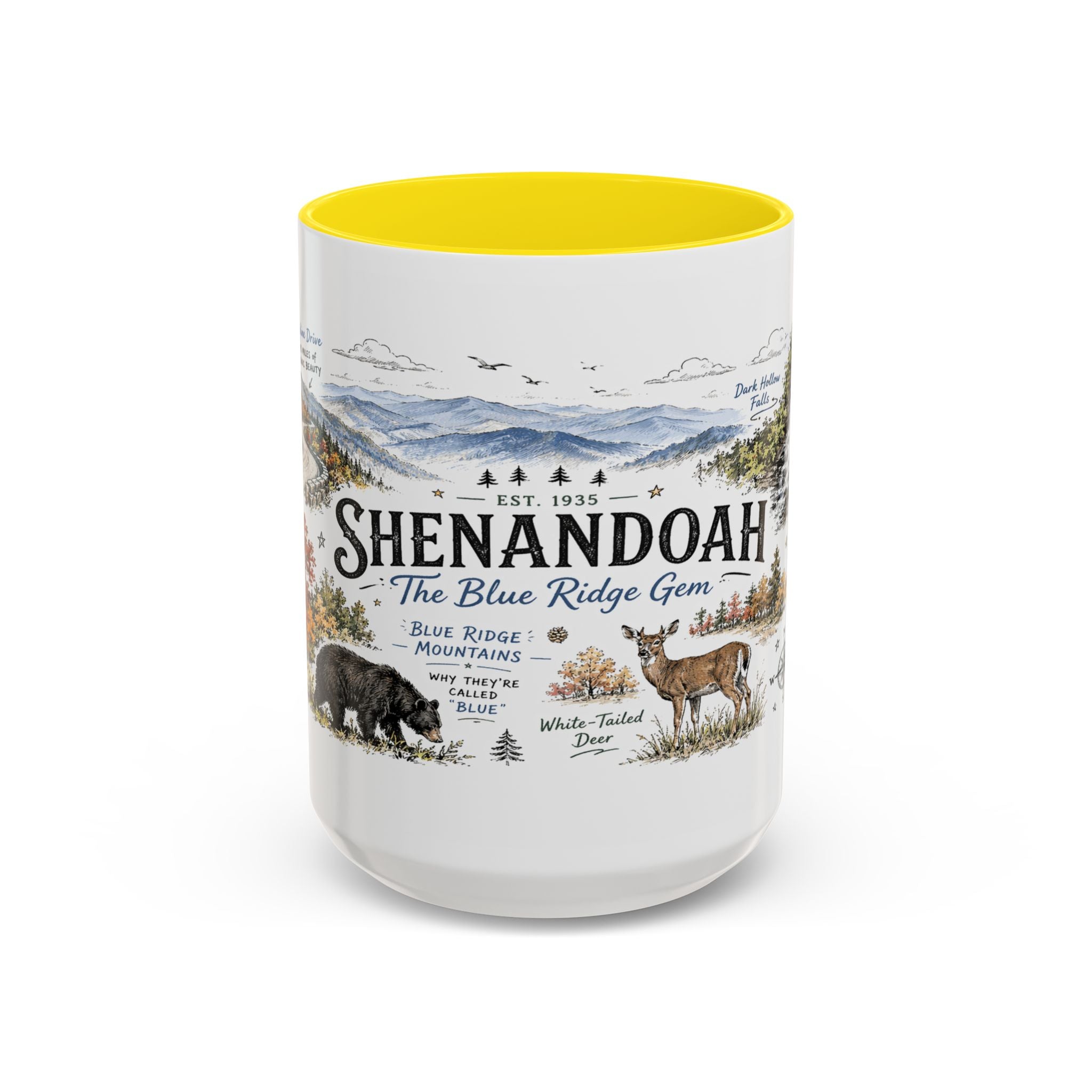 Shenandoah National Park Coffee Mug | Virginia Blue Ridge Hiking Autumn Gift | Accent Color Ceramic 11oz 15oz