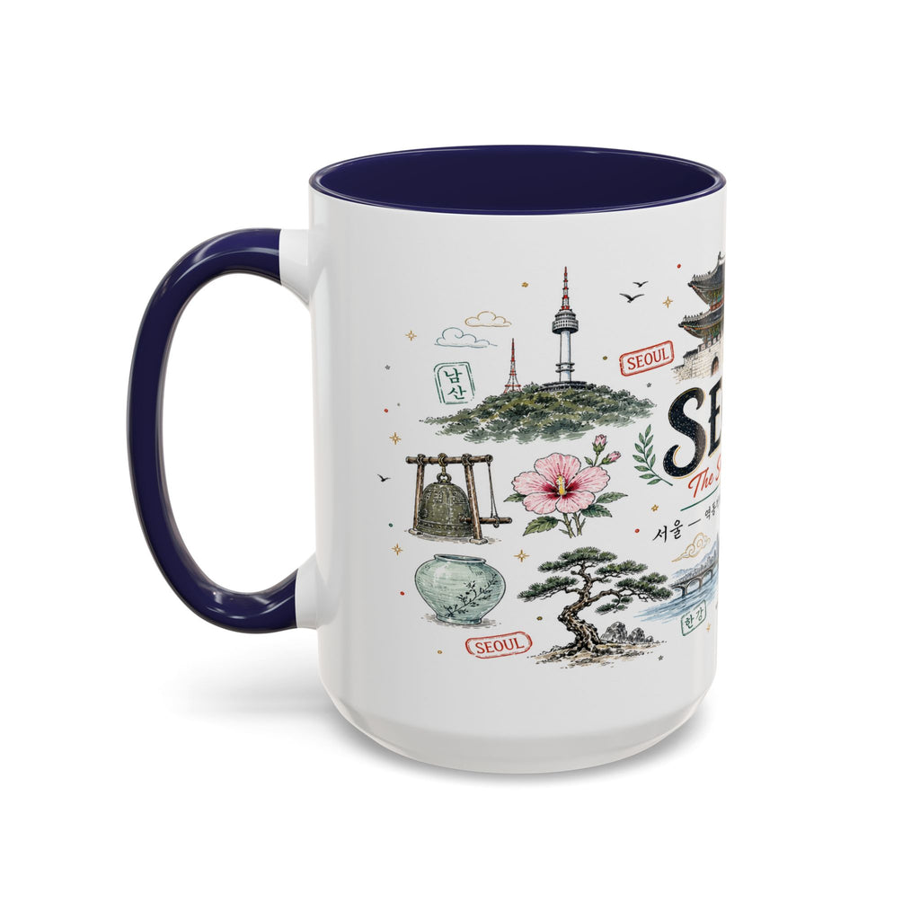 Seoul Coffee Mug | Korea Souvenir Travel Gift | Accent Color Ceramic 11oz 15oz