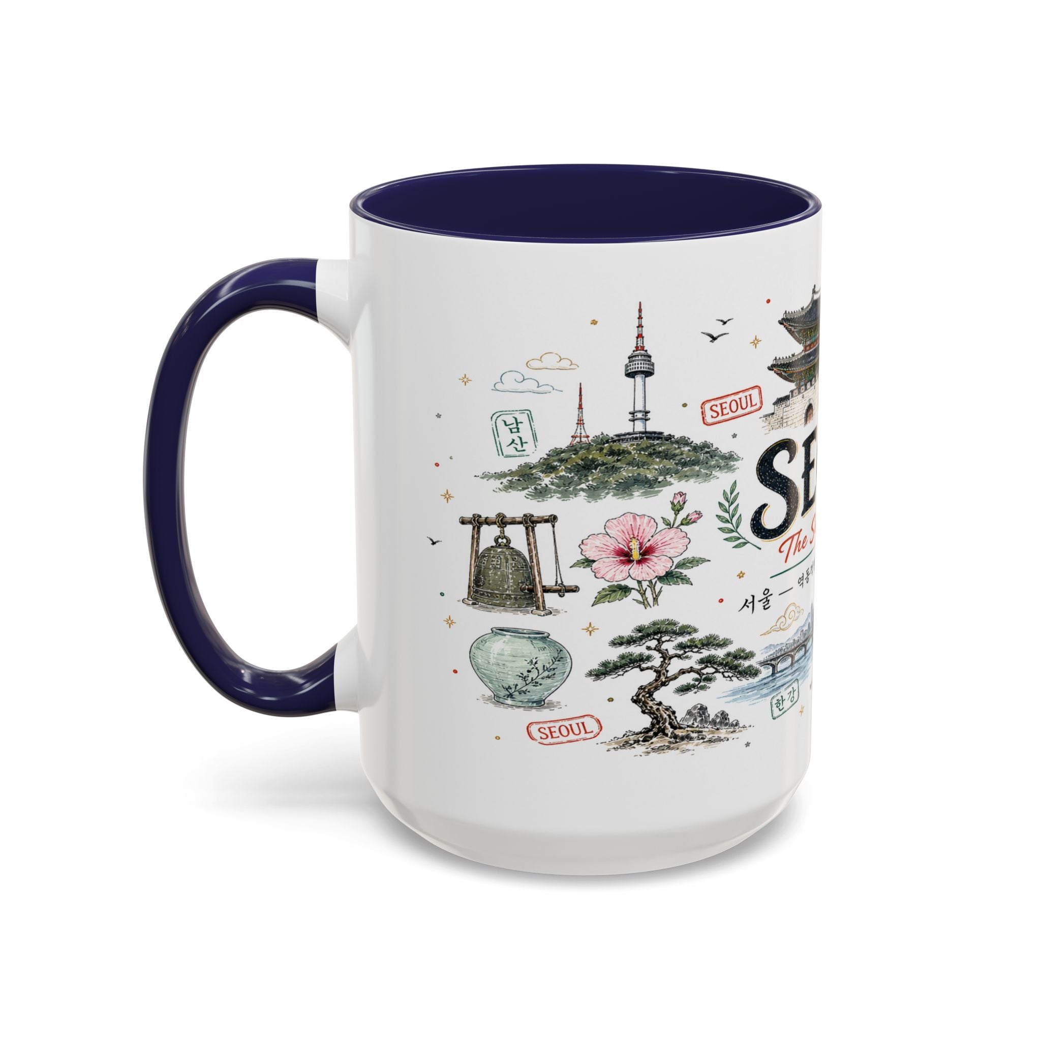 Seoul Coffee Mug | Korea Souvenir Travel Gift | Accent Color Ceramic 11oz 15oz