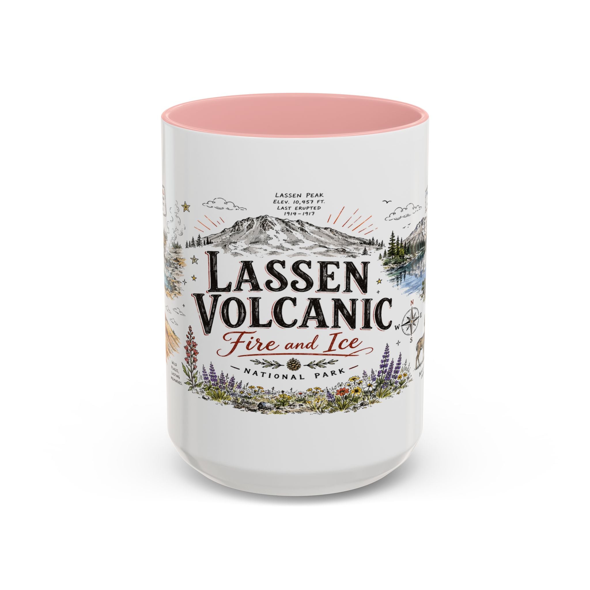 Lassen Volcanic National Park Coffee Mug | California Volcano Geothermal Hiking Gift | Accent Color Ceramic 11oz 15oz