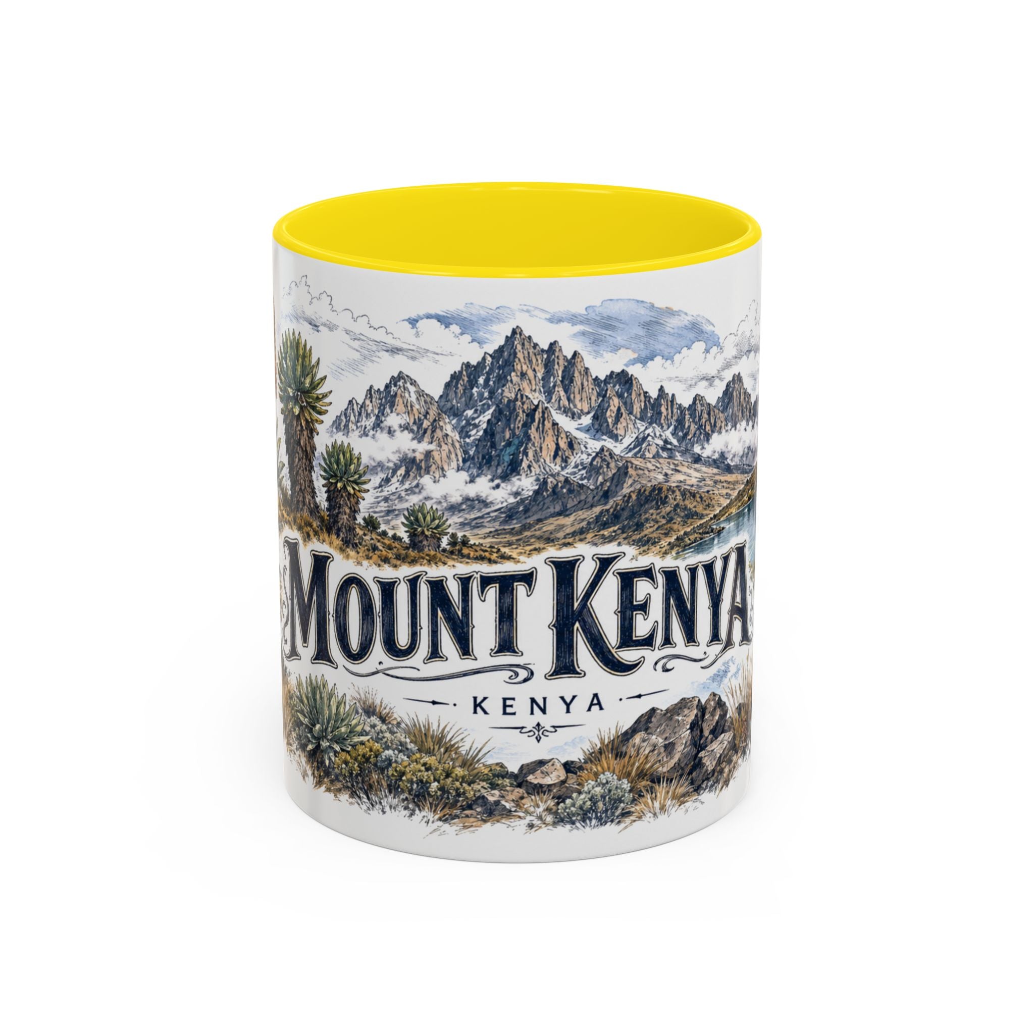 Mount Kenya Mug, Kenya Travel Souvenir, Bucket List Gift, Accent Ceramic Coffee Mug 11oz 15oz