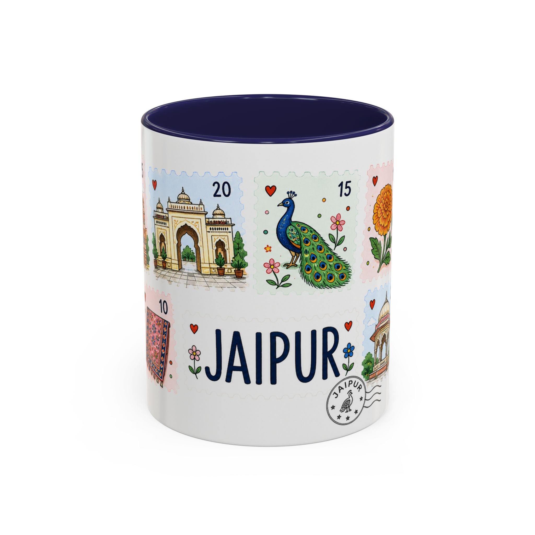 Jaipur Coffee Mug | Postage Stamp Collage Mug | Travel Souvenir Accent Cup 11oz 15oz