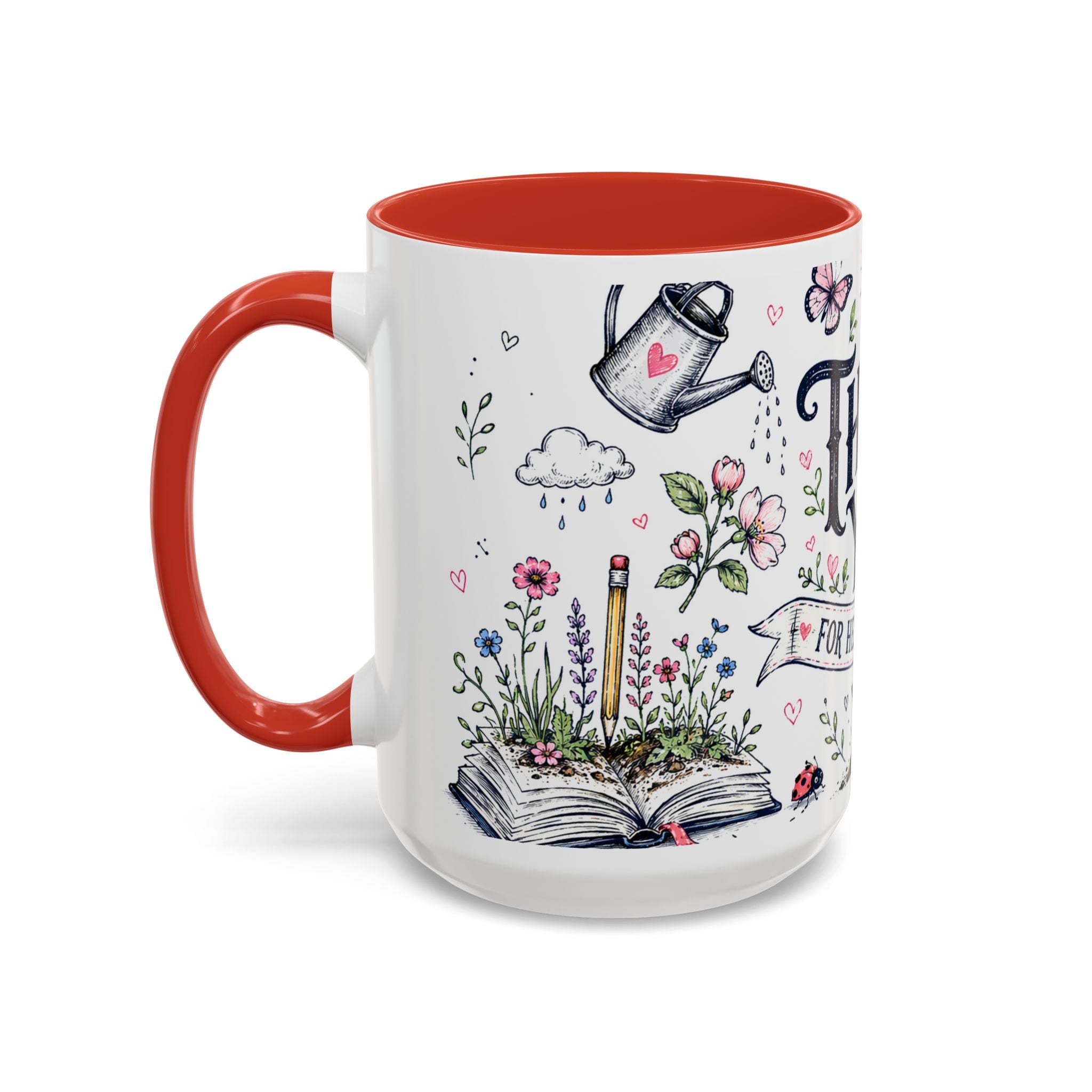 Thank You Teacher Coffee Mug | For Helping Me Grow Appreciation Gift | Accent Color Ceramic 11oz 15oz