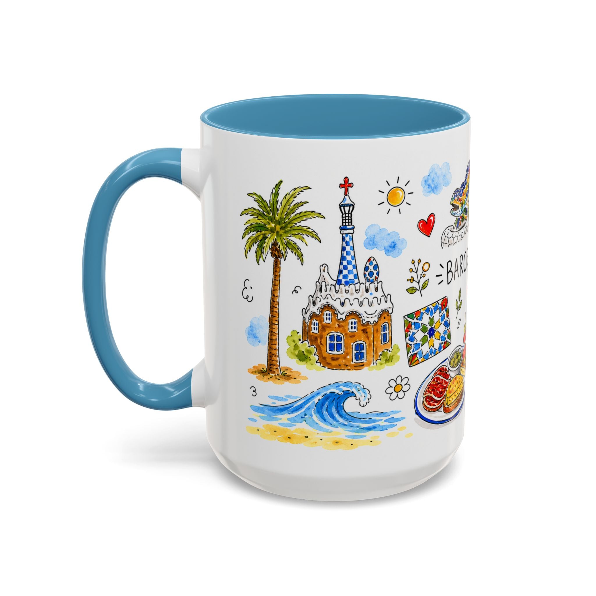 Barcelona Travel Mug | European City Souvenir Accent Coffee Mug | 11oz 15oz Ceramic Cup