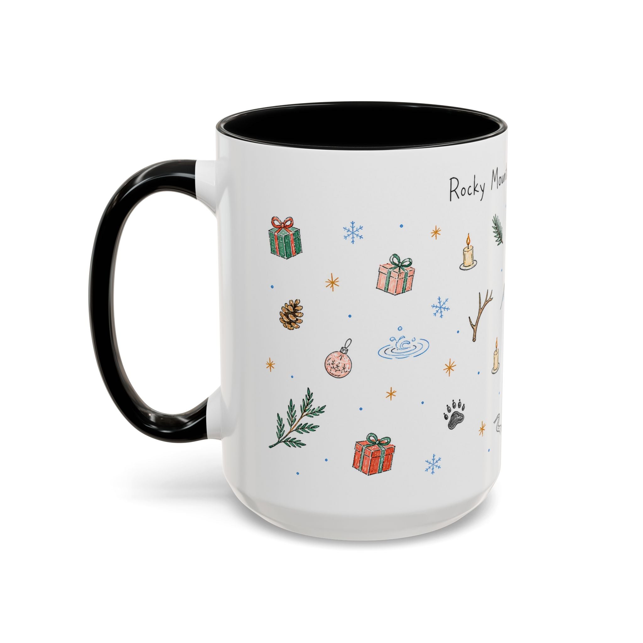 Rocky Mountain National Park Christmas Mug | Watercolor Travel Souvenir | Holiday Gift | Accent Ceramic Coffee Cup 11oz 15oz