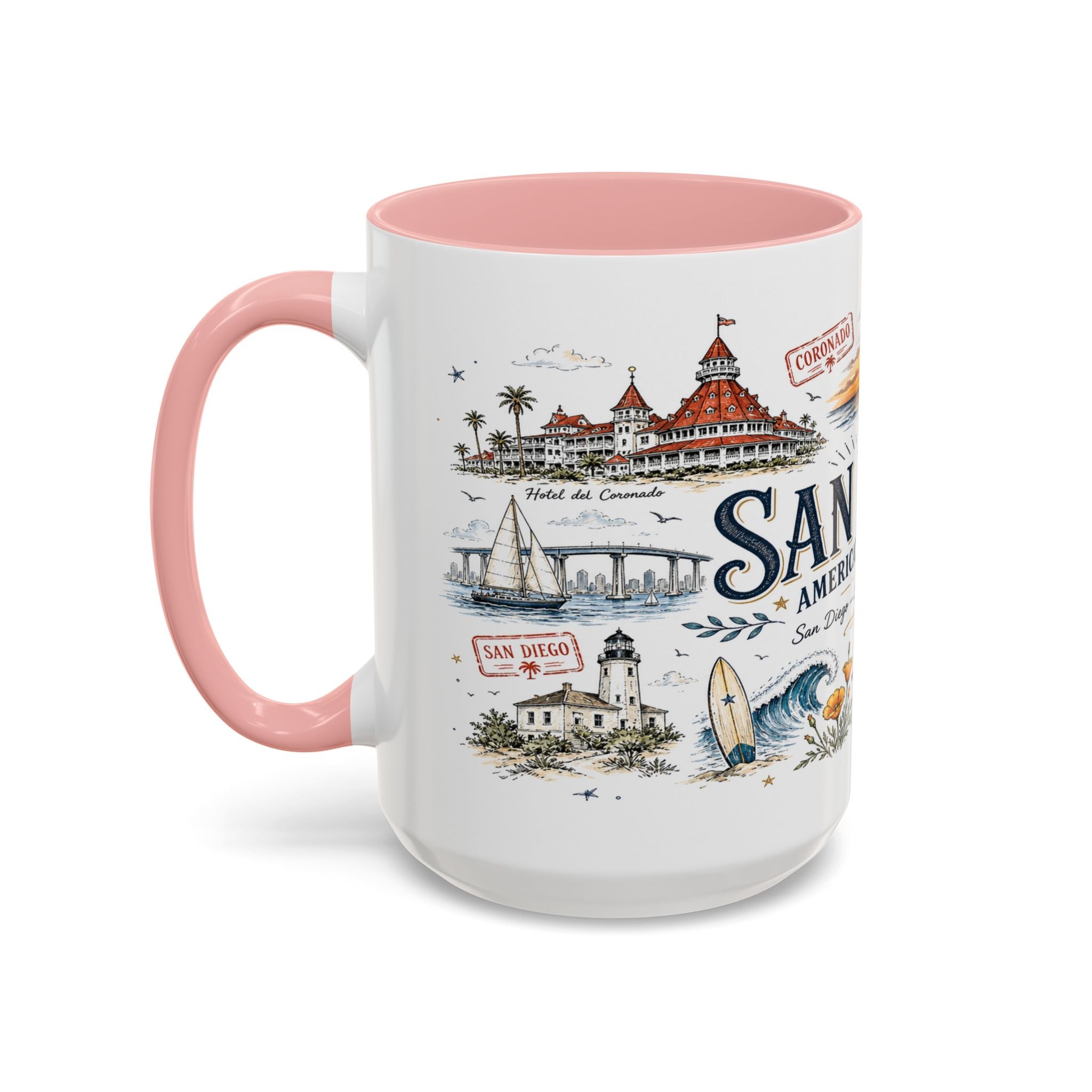 San Diego Coffee Mug | California Souvenir City Gift | Accent Color Ceramic 11oz 15oz