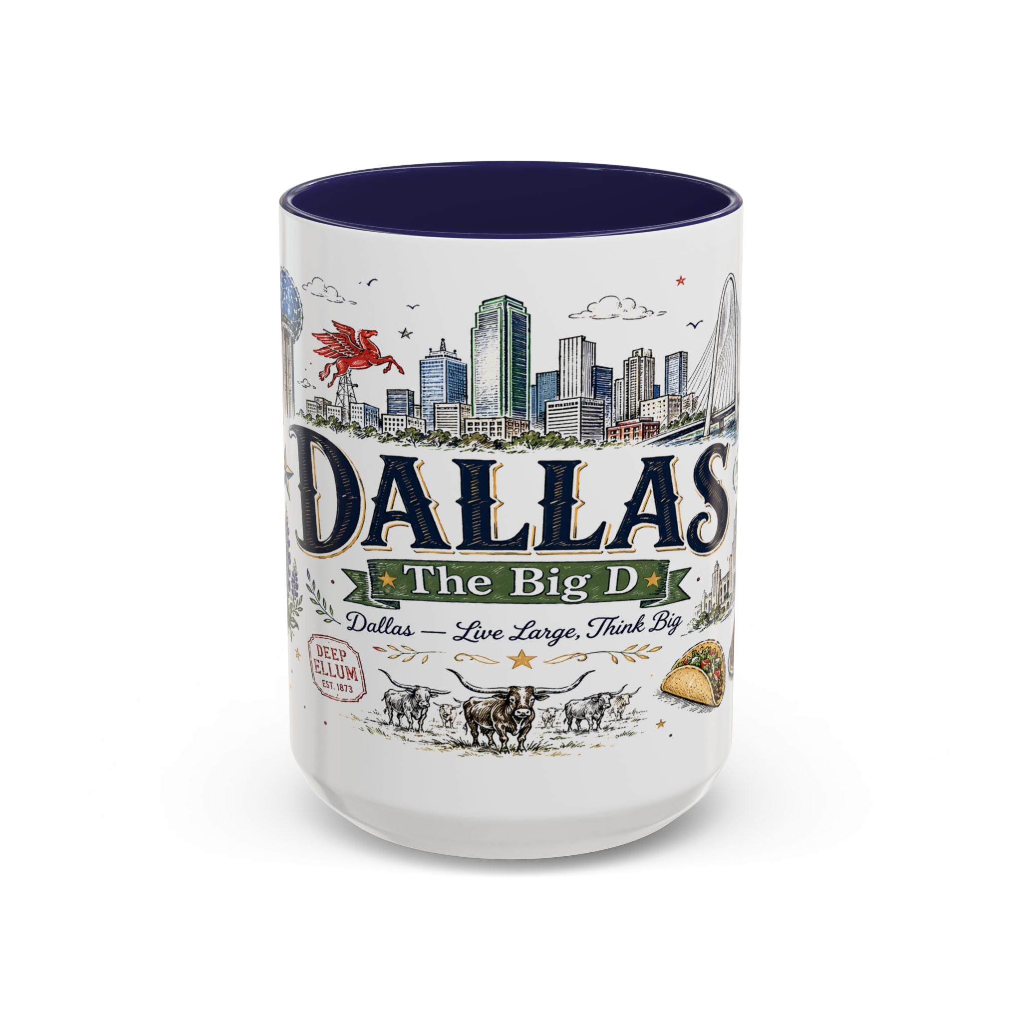 Dallas Coffee Mug | Texas Souvenir City Gift | Accent Color Ceramic 11oz 15oz