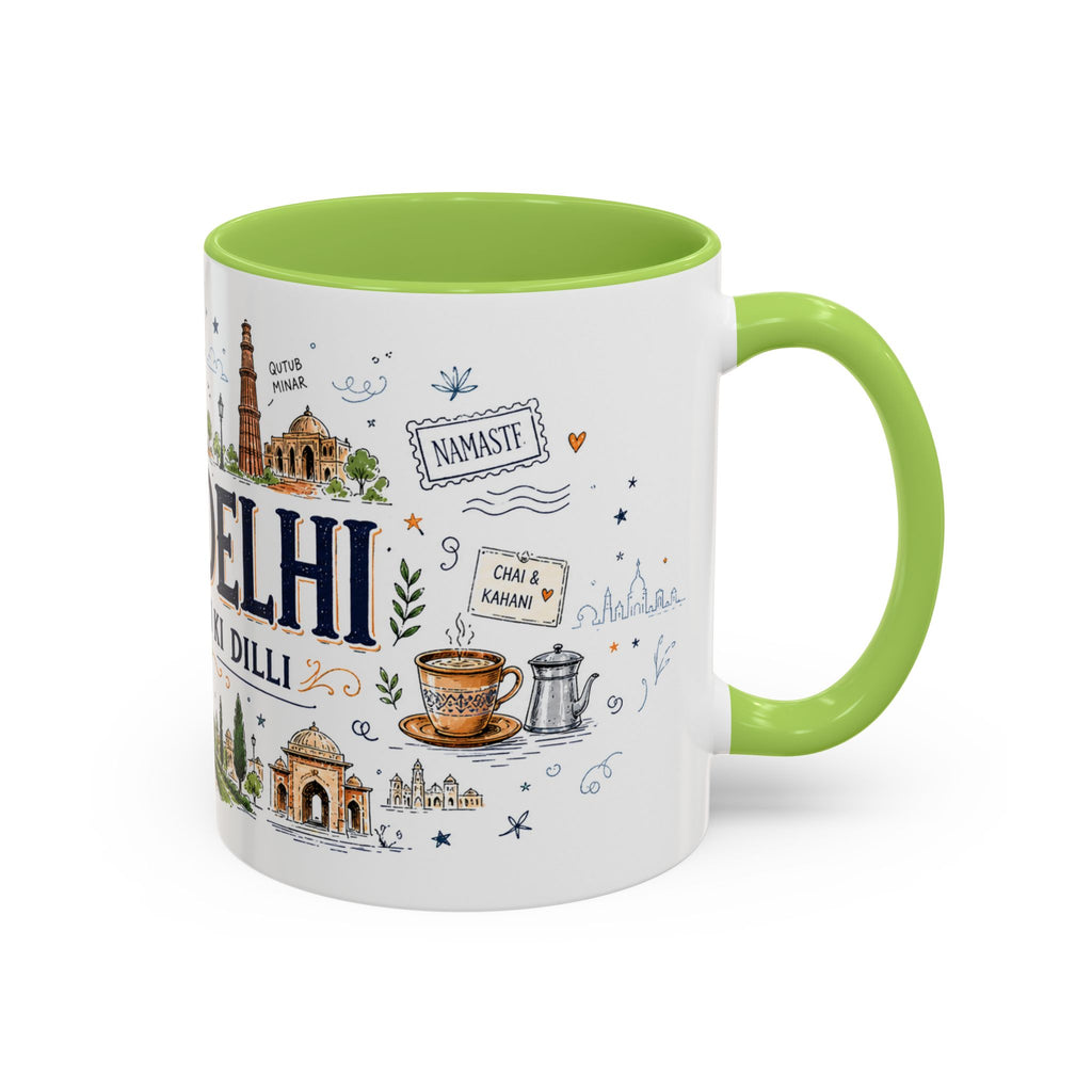 New Delhi Coffee Mug | India Souvenir Travel Gift | Accent Color Ceramic 11oz 15oz