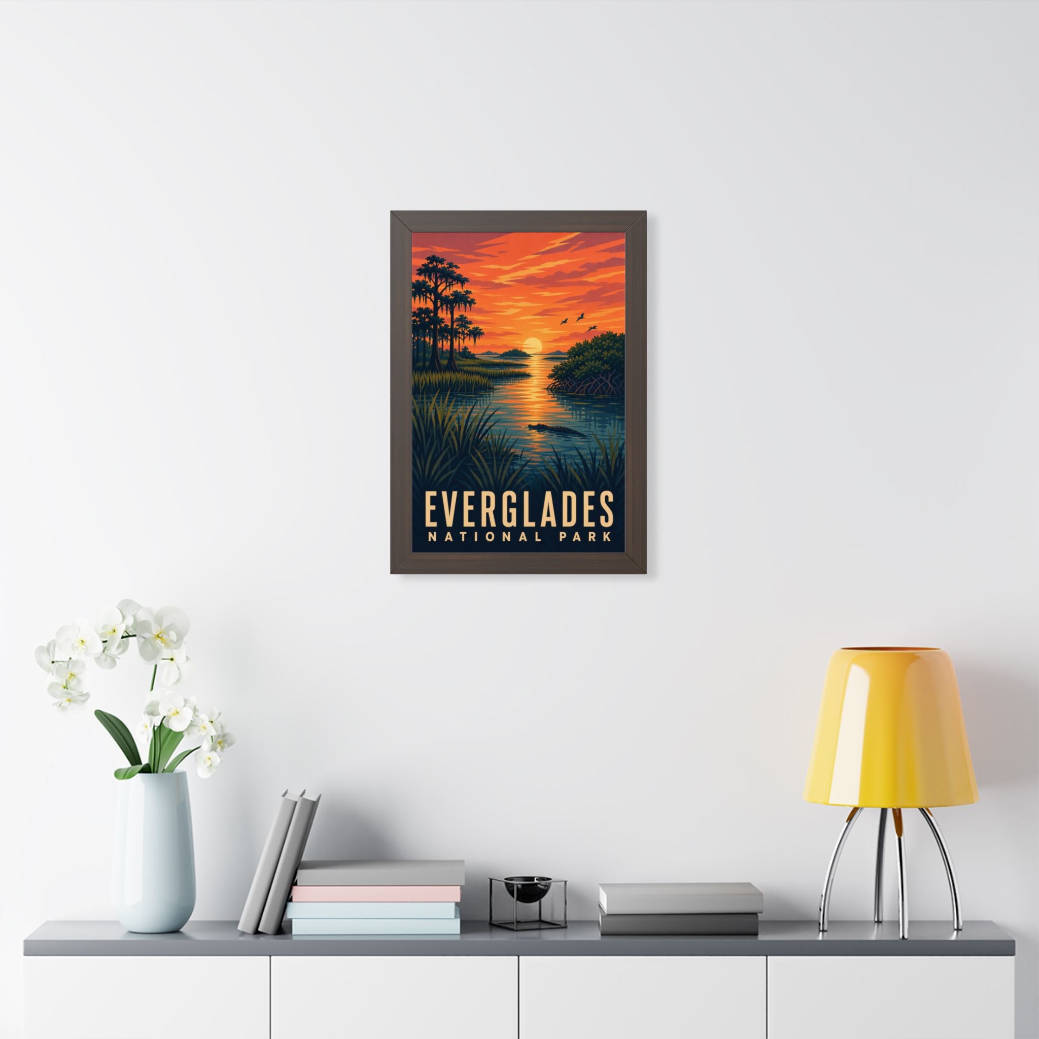 Everglades National Park Framed Poster | Vintage Travel Wall Art | Black Walnut White Frame | 16x24 20x30