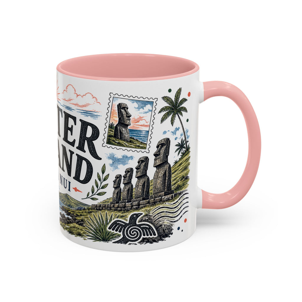 Easter Island Coffee Mug | Travel Destination Souvenir Gift | Accent Color Ceramic 11oz 15oz
