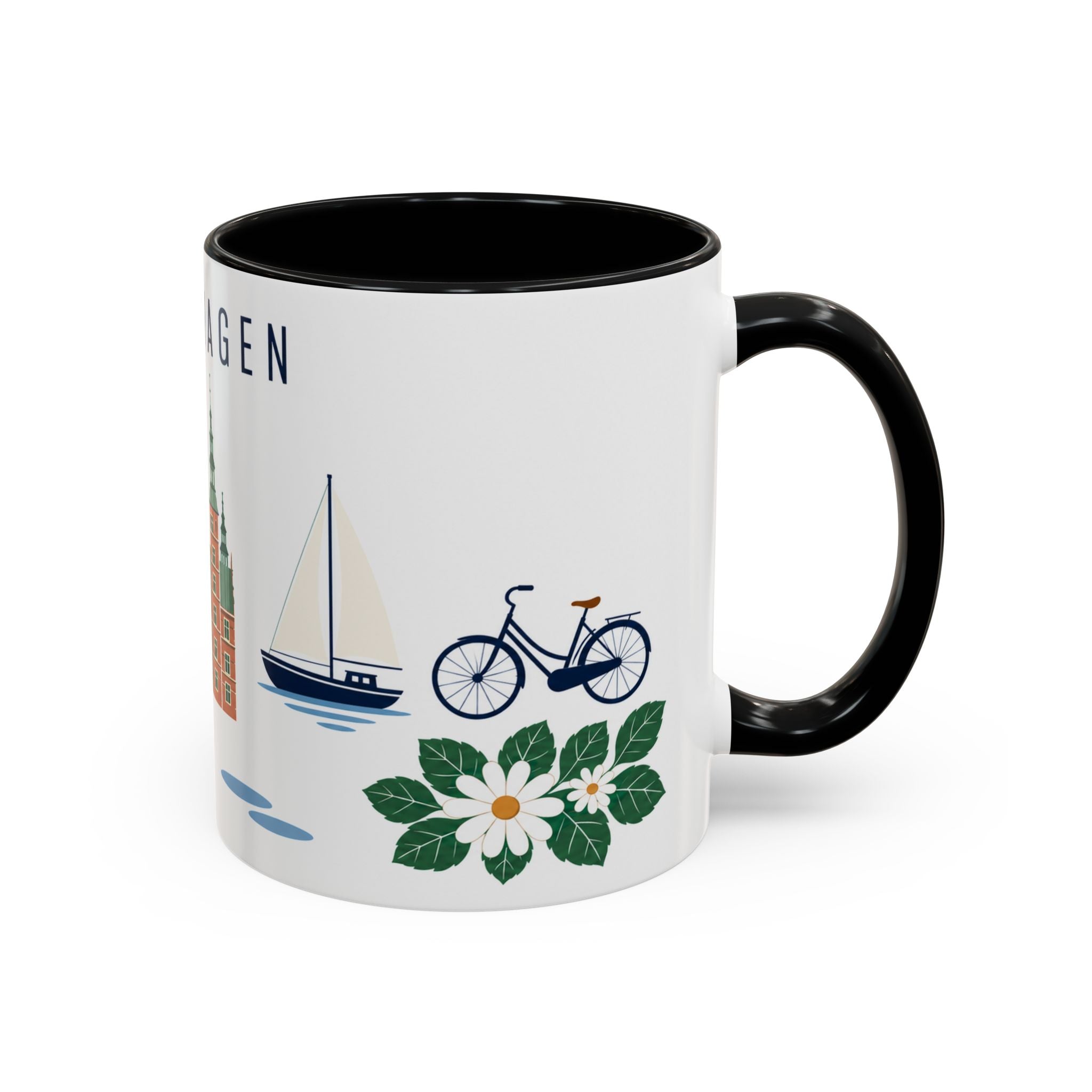Copenhagen Coffee Mug | Denmark Travel Souvenir | Porcelain Decal City Gift | 11oz 15oz Accent Mug
