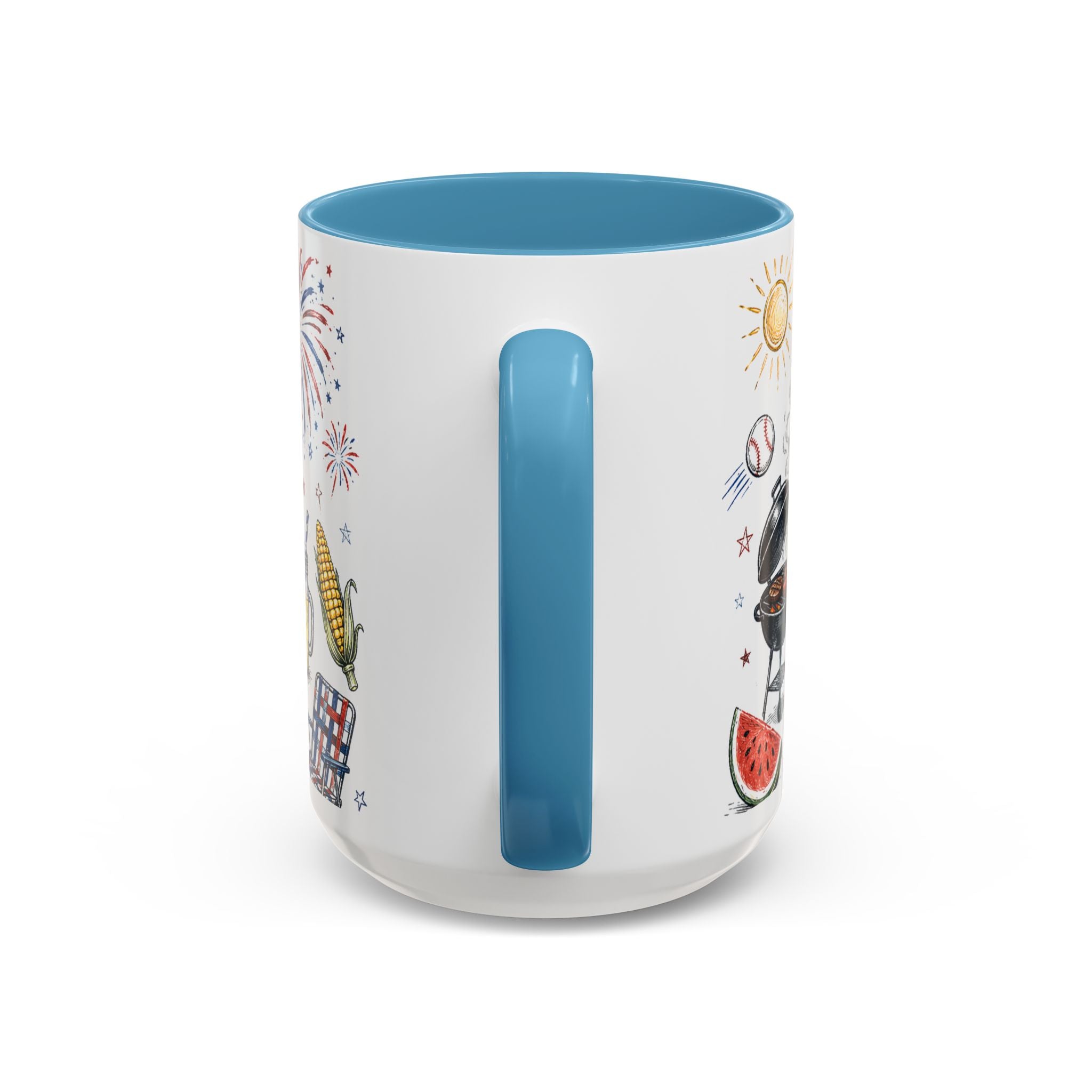 Freedom Fest Coffee Mug | Grill Chill Fireworks 4th of July | Accent Color Ceramic 11oz 15oz