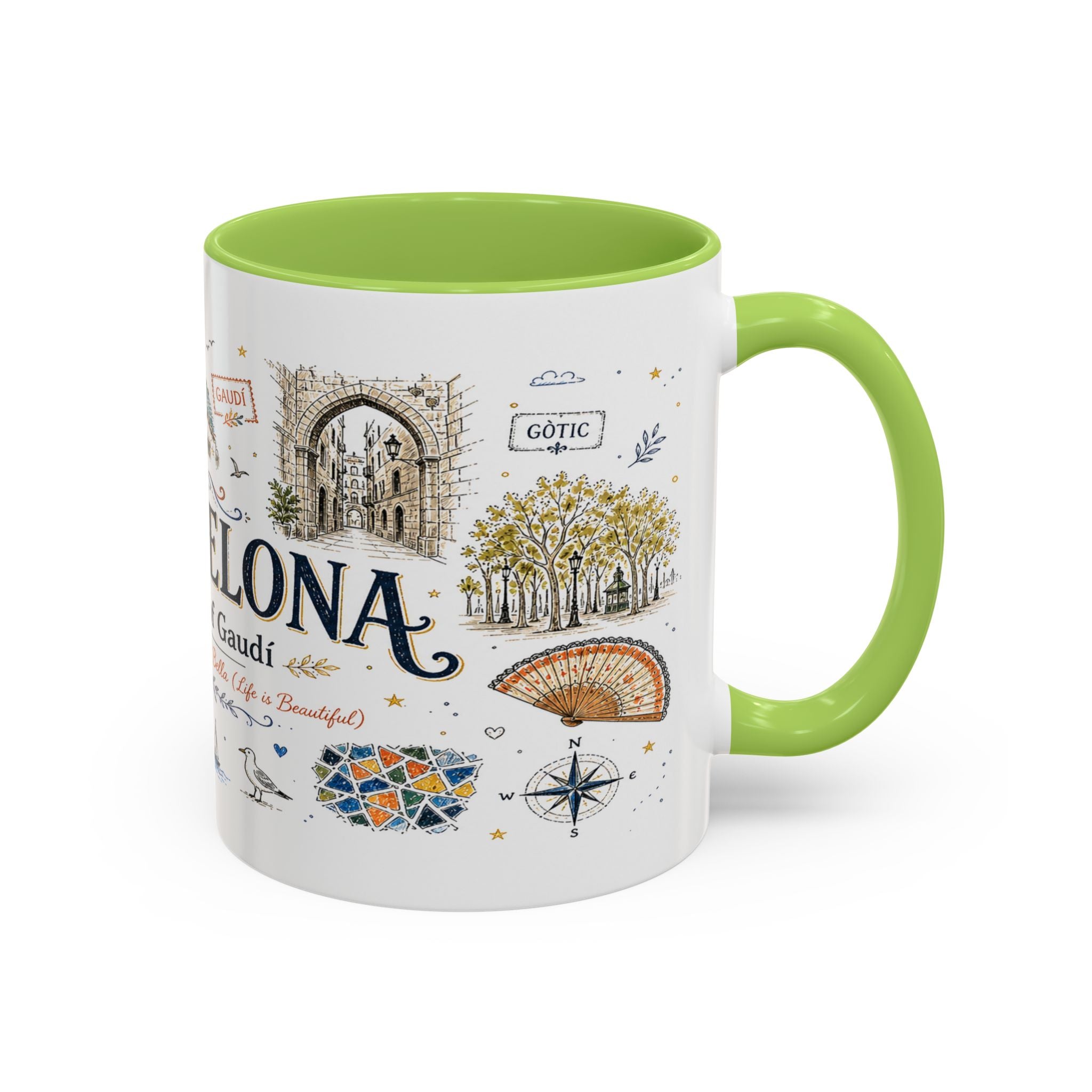 Barcelona Coffee Mug | Spain Souvenir Travel Gift | Accent Color Ceramic 11oz 15oz