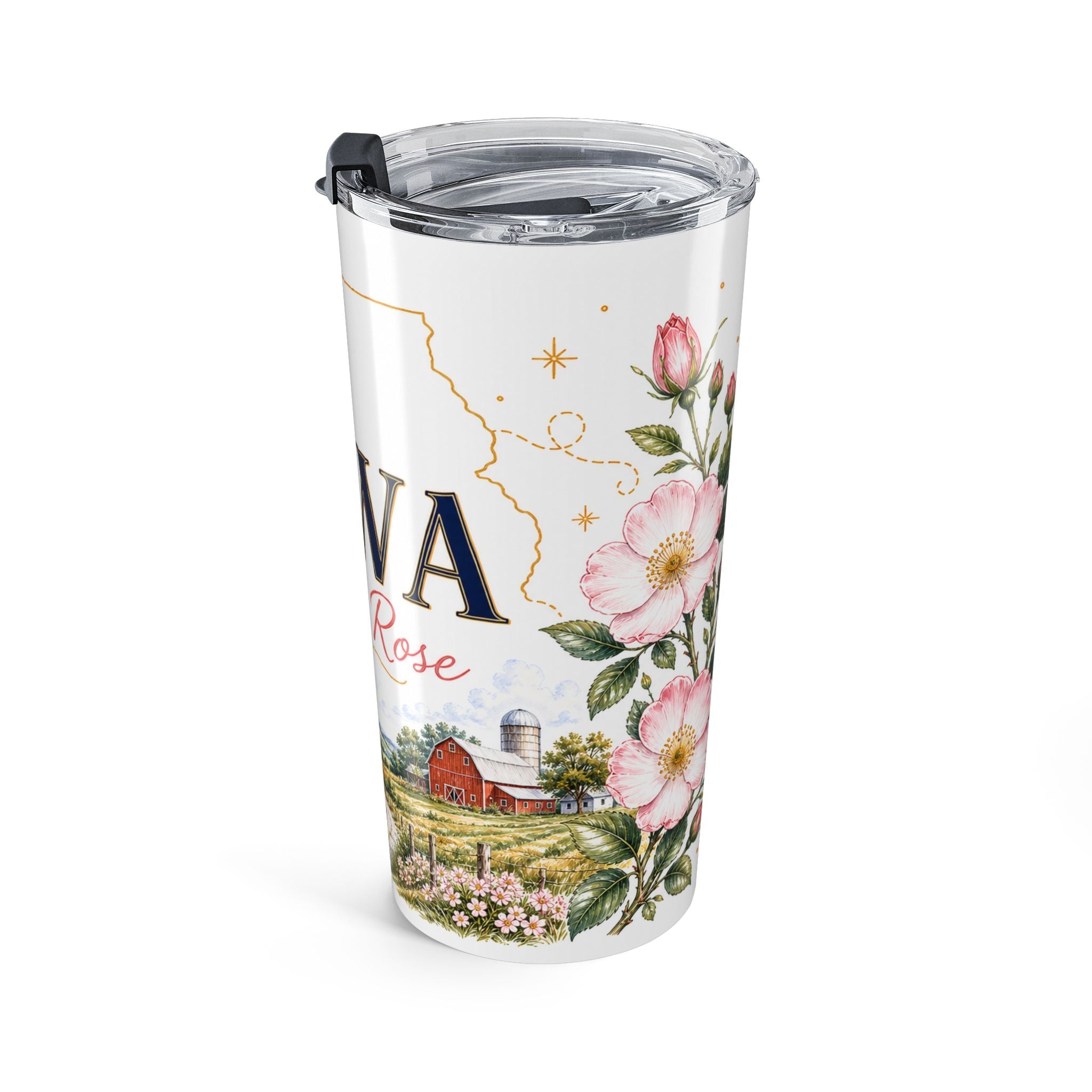 Iowa State Flower 20oz Tumbler | Wild Rose Botanical State Flower Gift | Insulated Stainless Steel Travel Cup