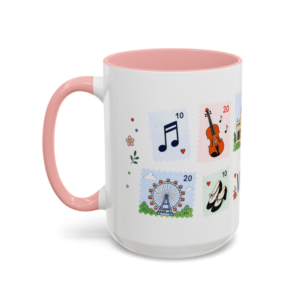 Vienna Coffee Mug | Postage Stamp Collage Mug | Travel Souvenir Accent Cup 11oz 15oz