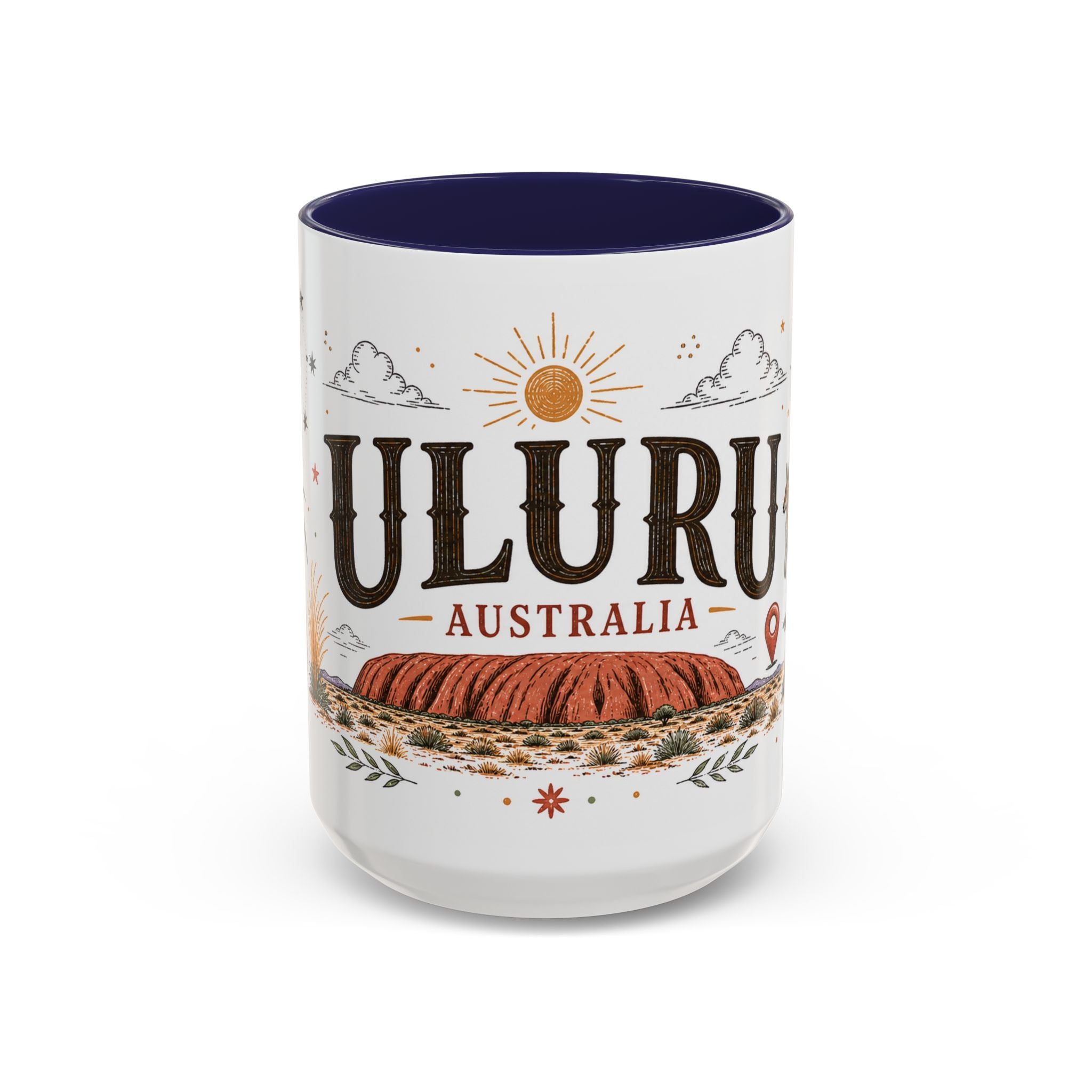 Uluru Coffee Mug | Travel Destination Souvenir Gift | Accent Color Ceramic 11oz 15oz