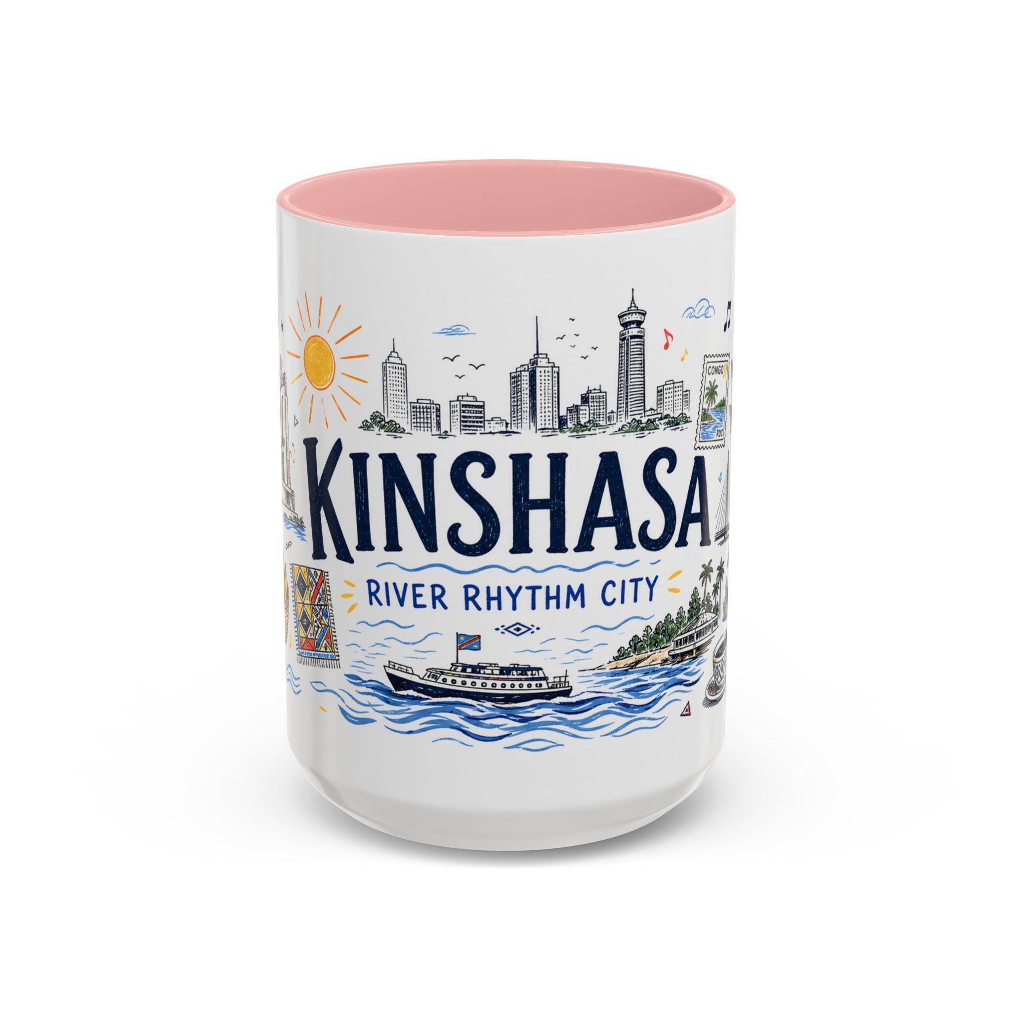 Kinshasa Coffee Mug | DR Congo Souvenir Travel Gift | Accent Color Ceramic 11oz 15oz