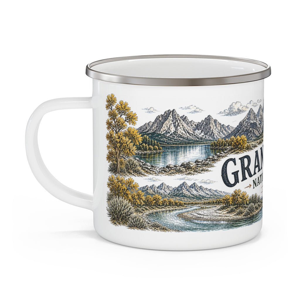 Grand Teton National Park Vintage Enamel Camping Mug | 12oz National Park Hiking Gift